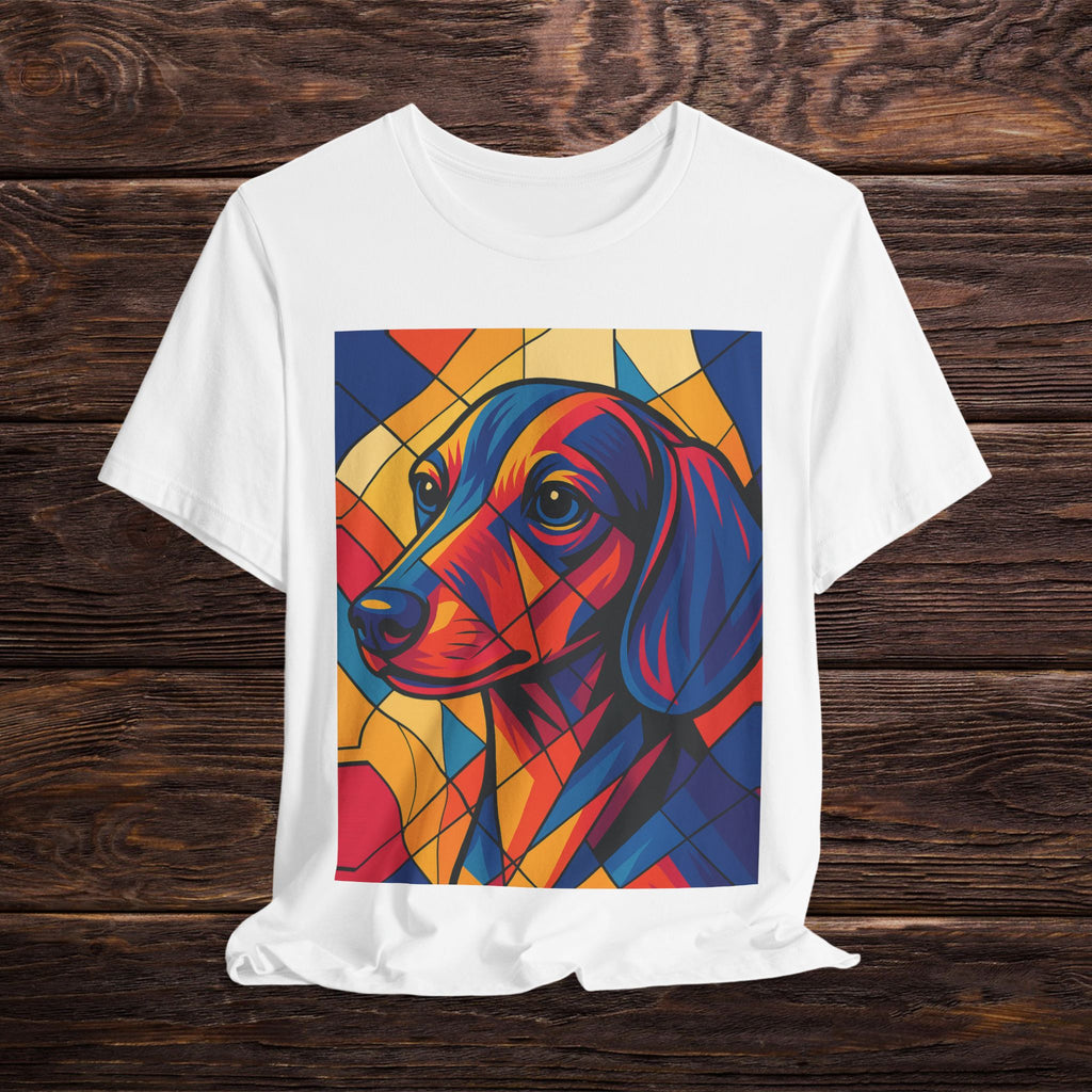 Colorful Dachshund Art Tee, Dog Lover Gift, Pet Adoption Awareness Shirt, Vibrant Animal Portrait T-Shirt, Unisex Dog Lover Tee