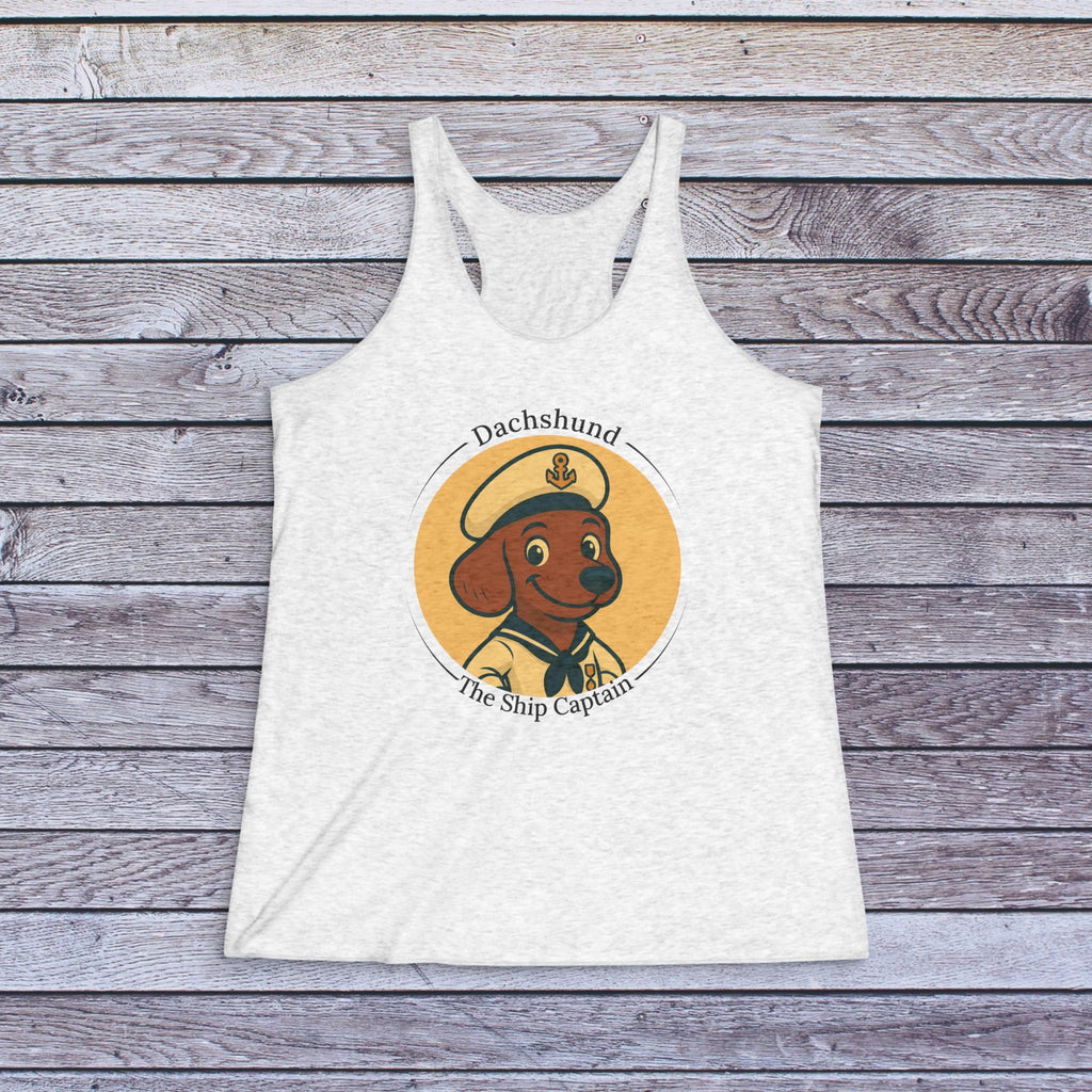 Dachshund The Ship Captain Racerback Tank — Cute Nautical Dog Graphic