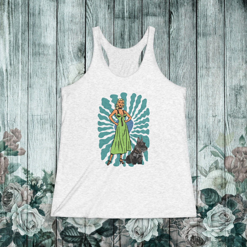 Vintage Woman & Scottie Dog Racerback Tank Top — Retro Pinup Style