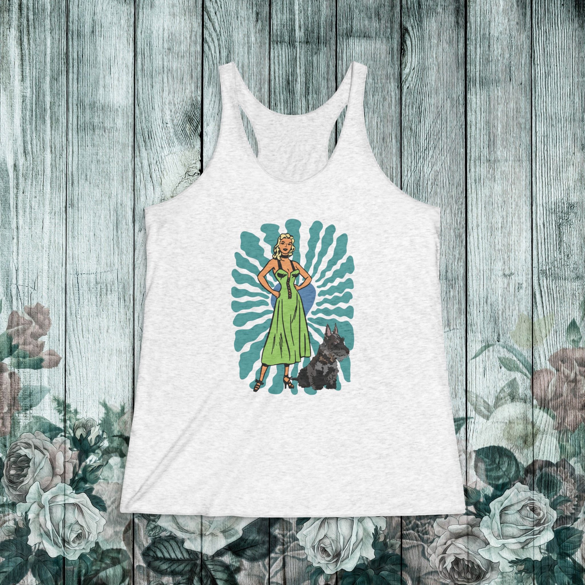 Vintage Woman & Scottie Dog Racerback Tank Top — Retro Pinup Style