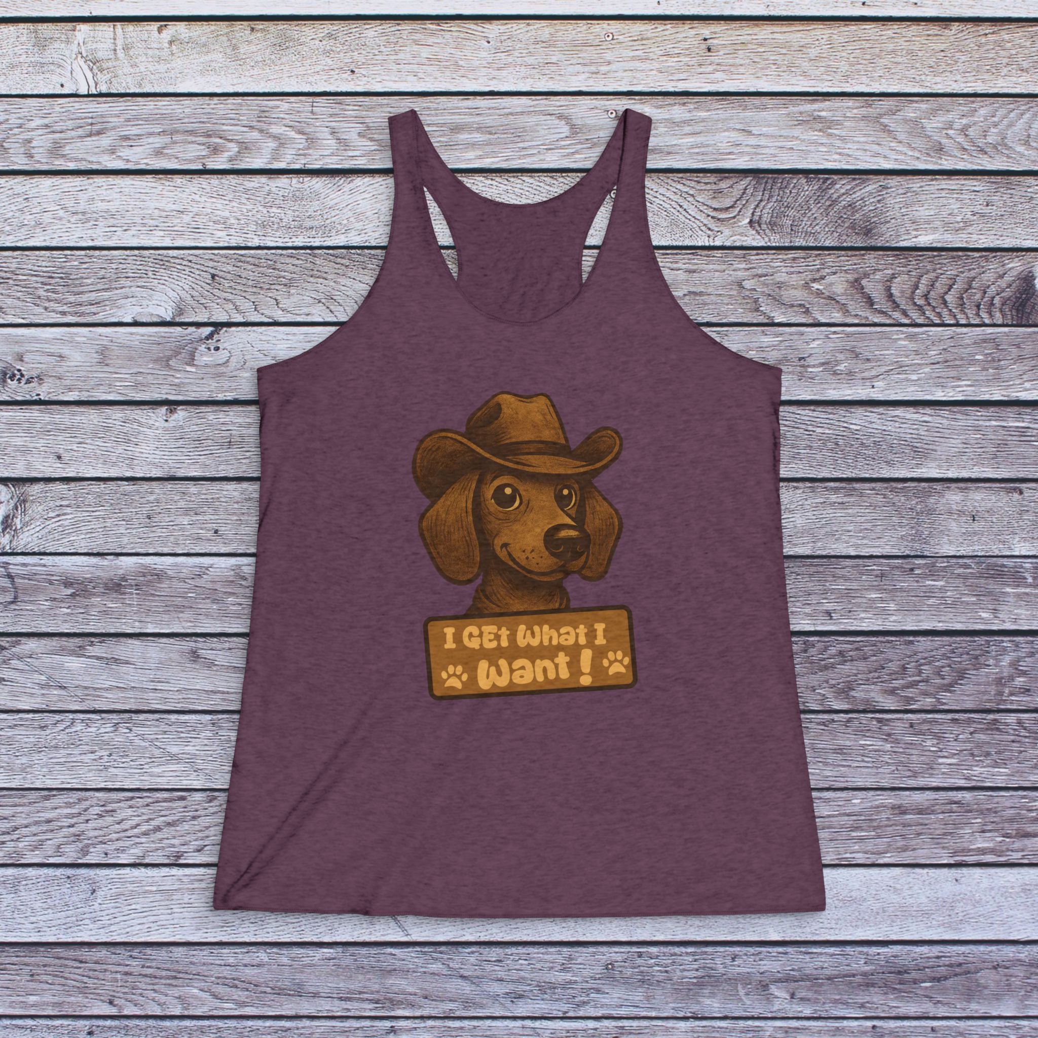 Dog Lover Tank Top — 'I Get What I Want' Cowboy Dachshund Racerback