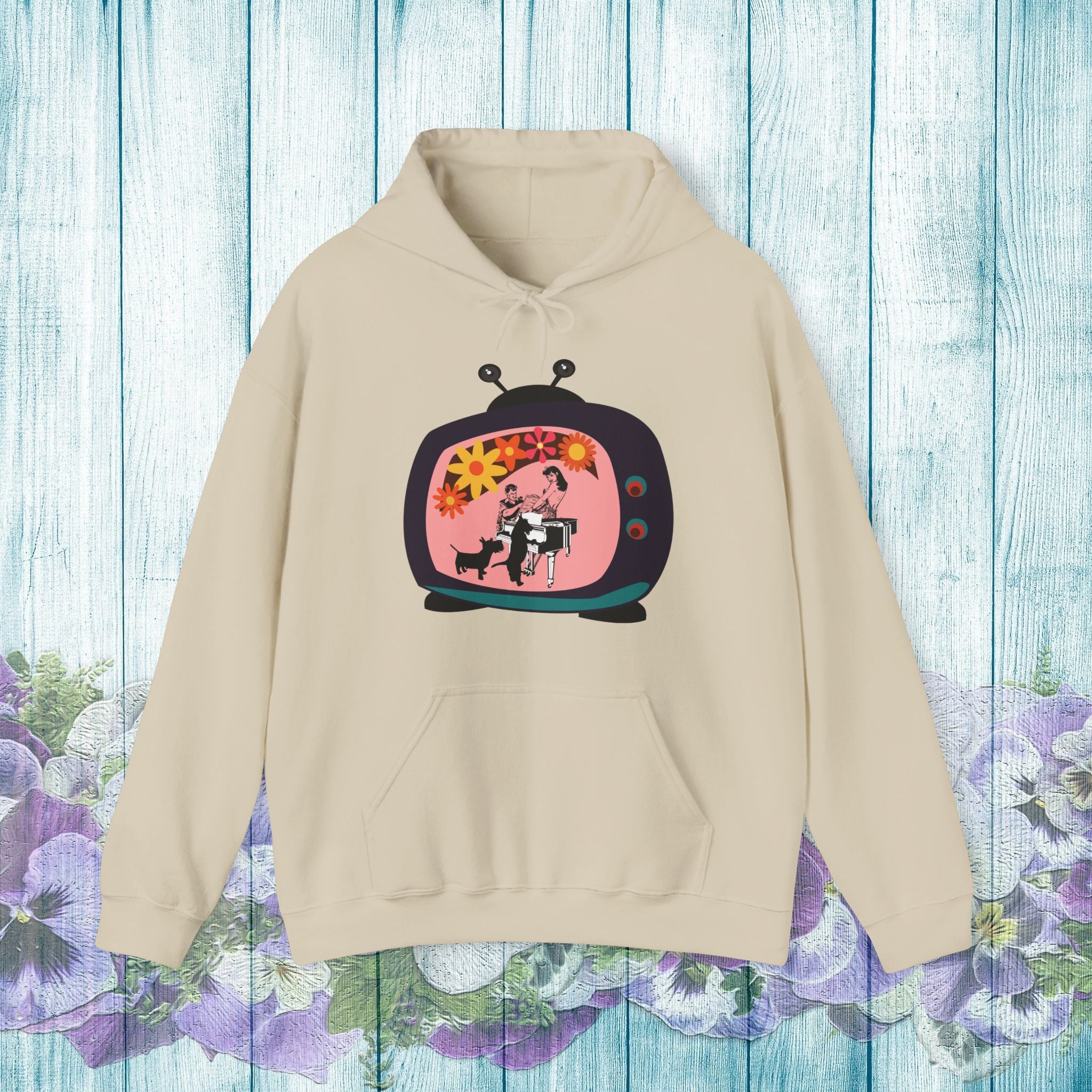 Retro TV Love Unisex Hoodie - Cozy Vintage Style Sweatshirt for Dog Lovers