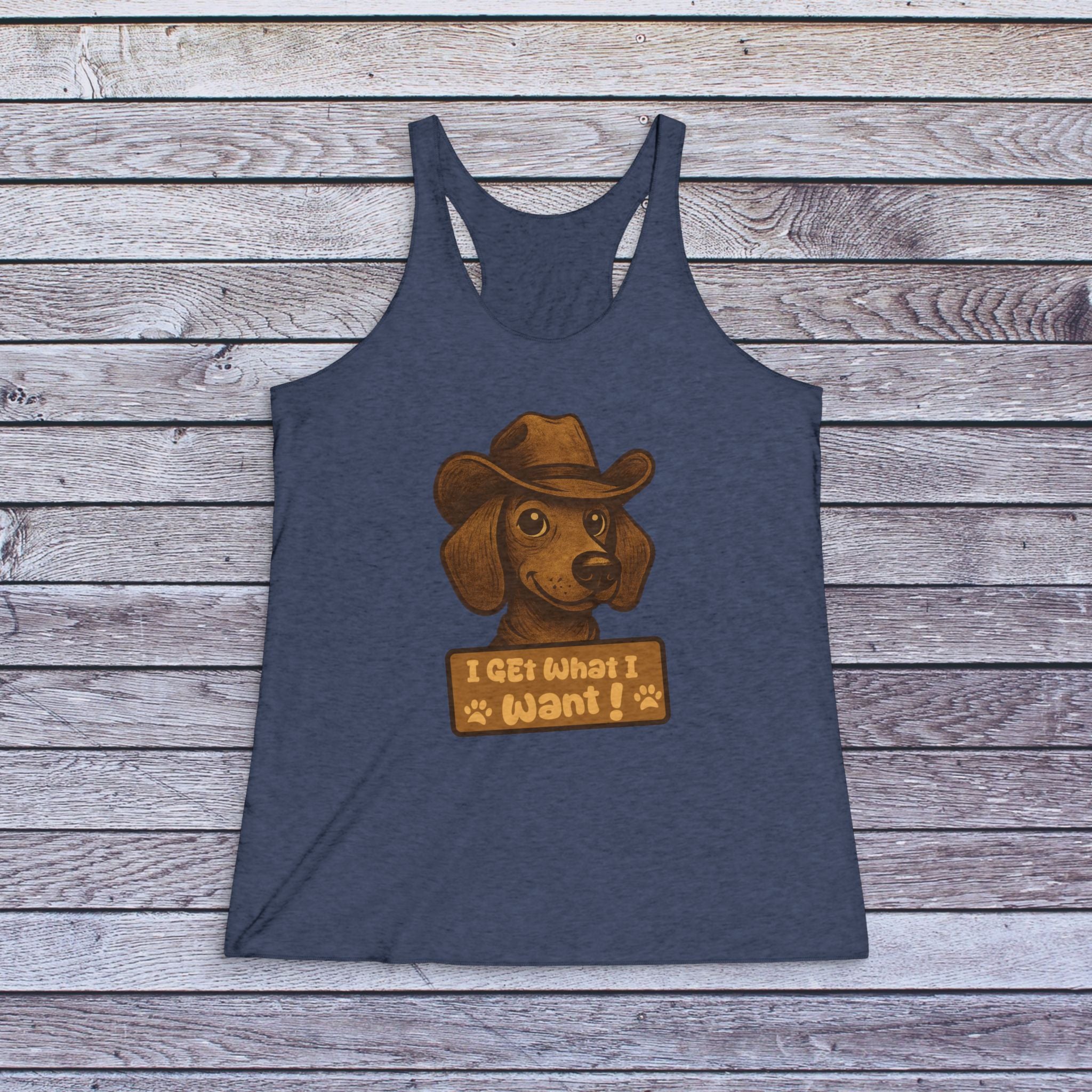 Dog Lover Tank Top — 'I Get What I Want' Cowboy Dachshund Racerback