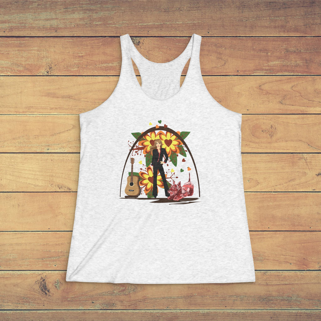 Women's Vintage Style: Guitar & Scottie Tank  Top— Sunset Music Vibe