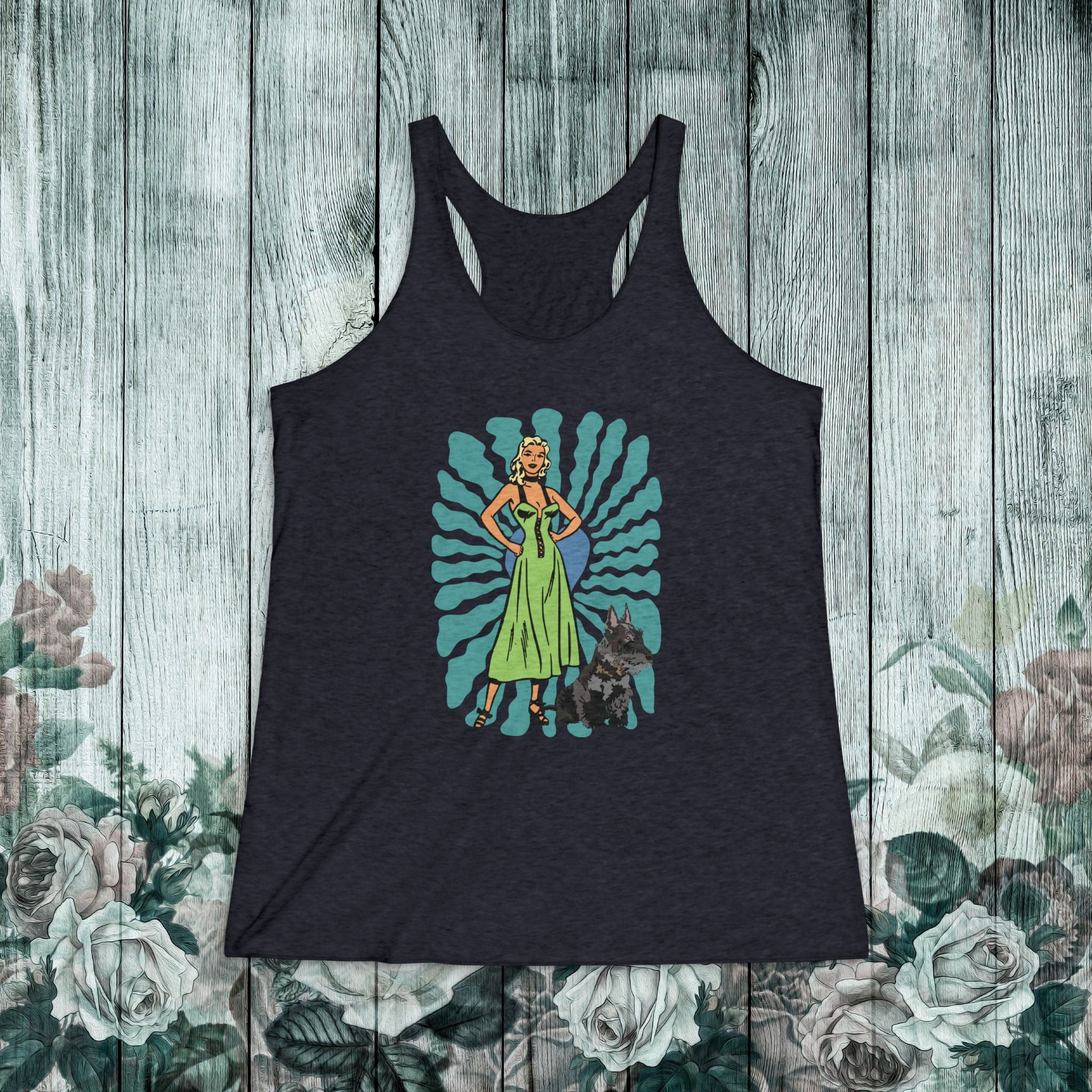 Vintage Woman & Scottie Dog Racerback Tank Top — Retro Pinup Style