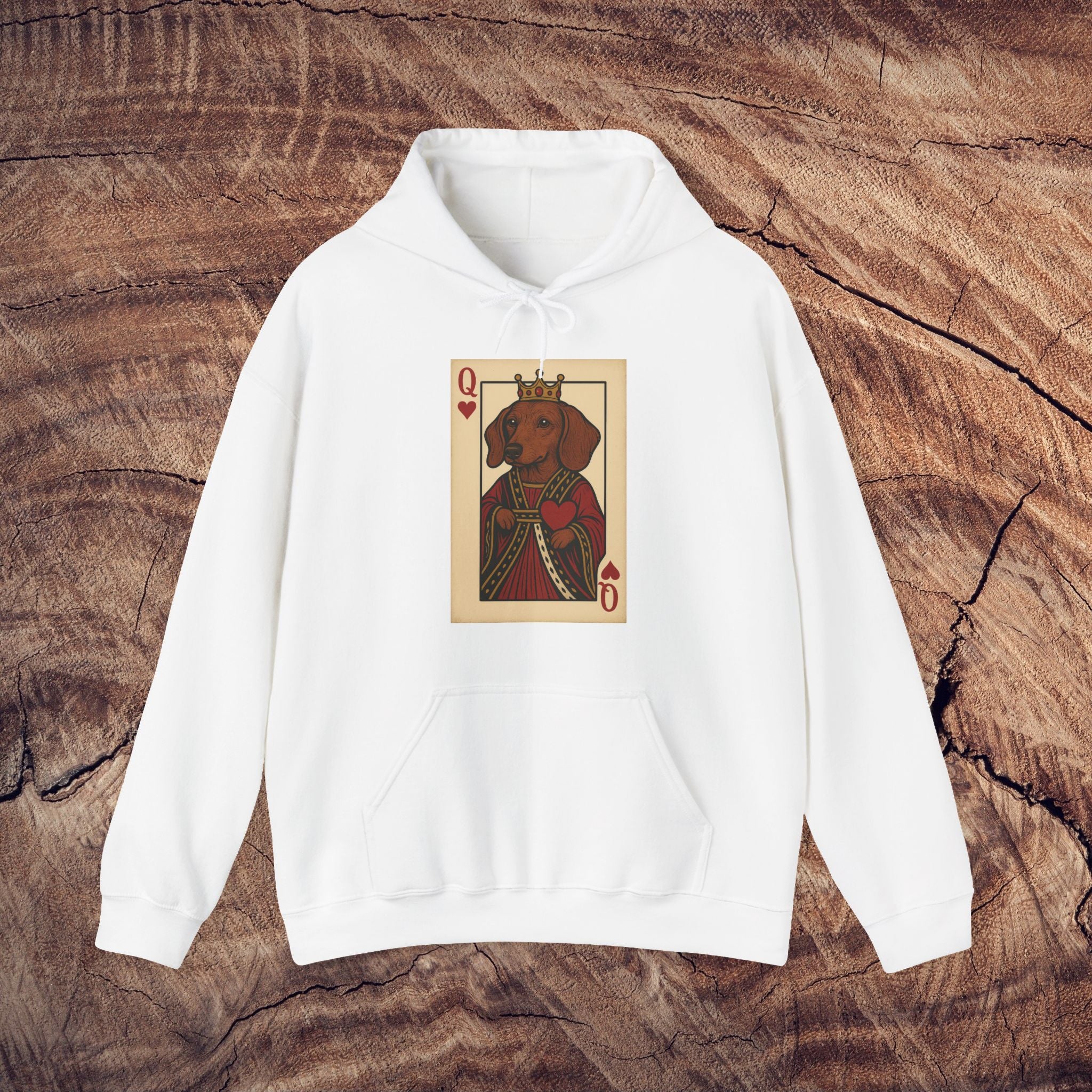 Queen Sausage Dog Hoodie, Cozy Pet Lover Sweatshirt, Cartoon Dog Apparel, Fun Graphic Hoodie, Gift for Dog Owners, Animal Lover Clothing