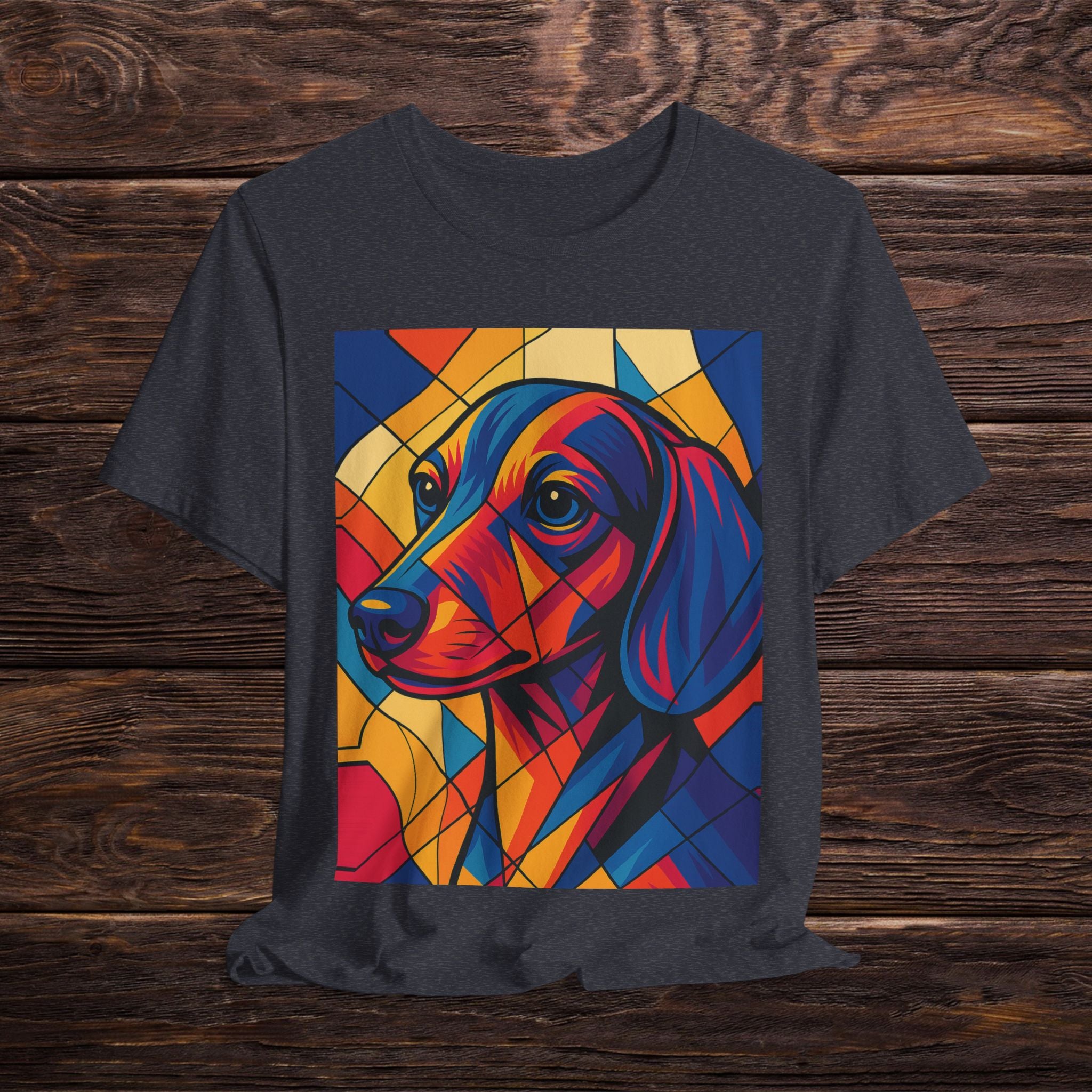 Colorful Dachshund Art Tee, Dog Lover Gift, Pet Adoption Awareness Shirt, Vibrant Animal Portrait T-Shirt, Unisex Dog Lover Tee