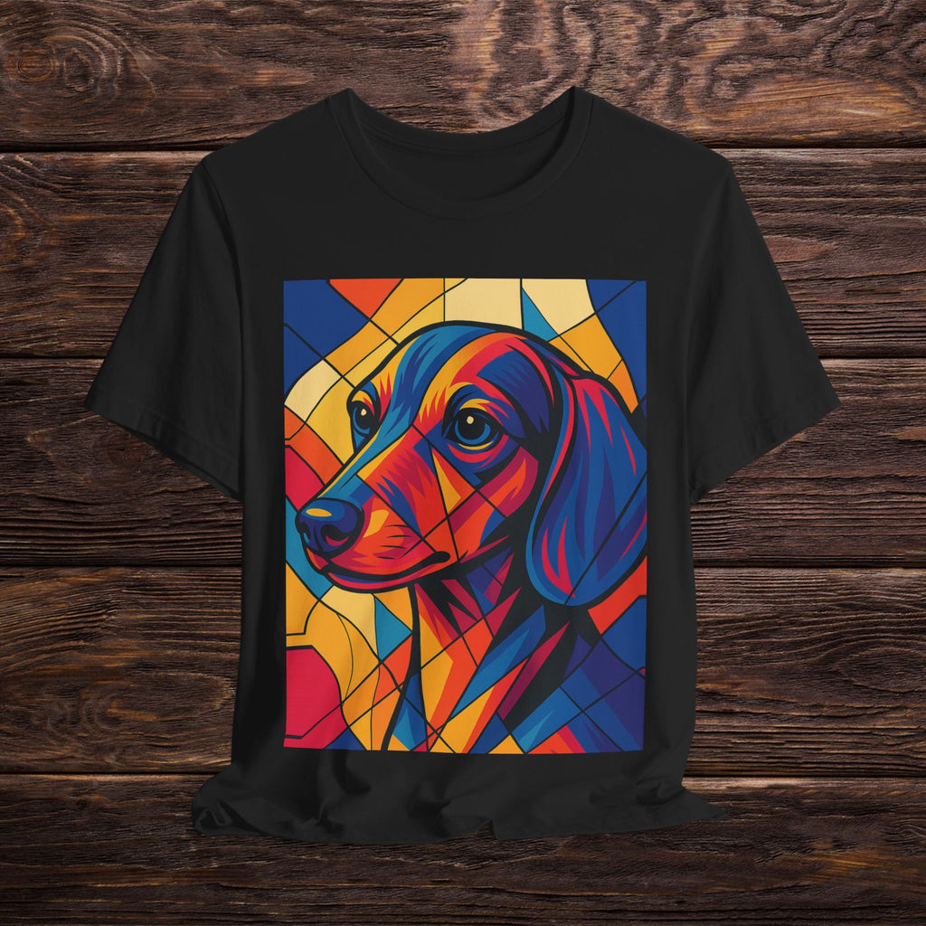Colorful Dachshund Art Tee, Dog Lover Gift, Pet Adoption Awareness Shirt, Vibrant Animal Portrait T-Shirt, Unisex Dog Lover Tee