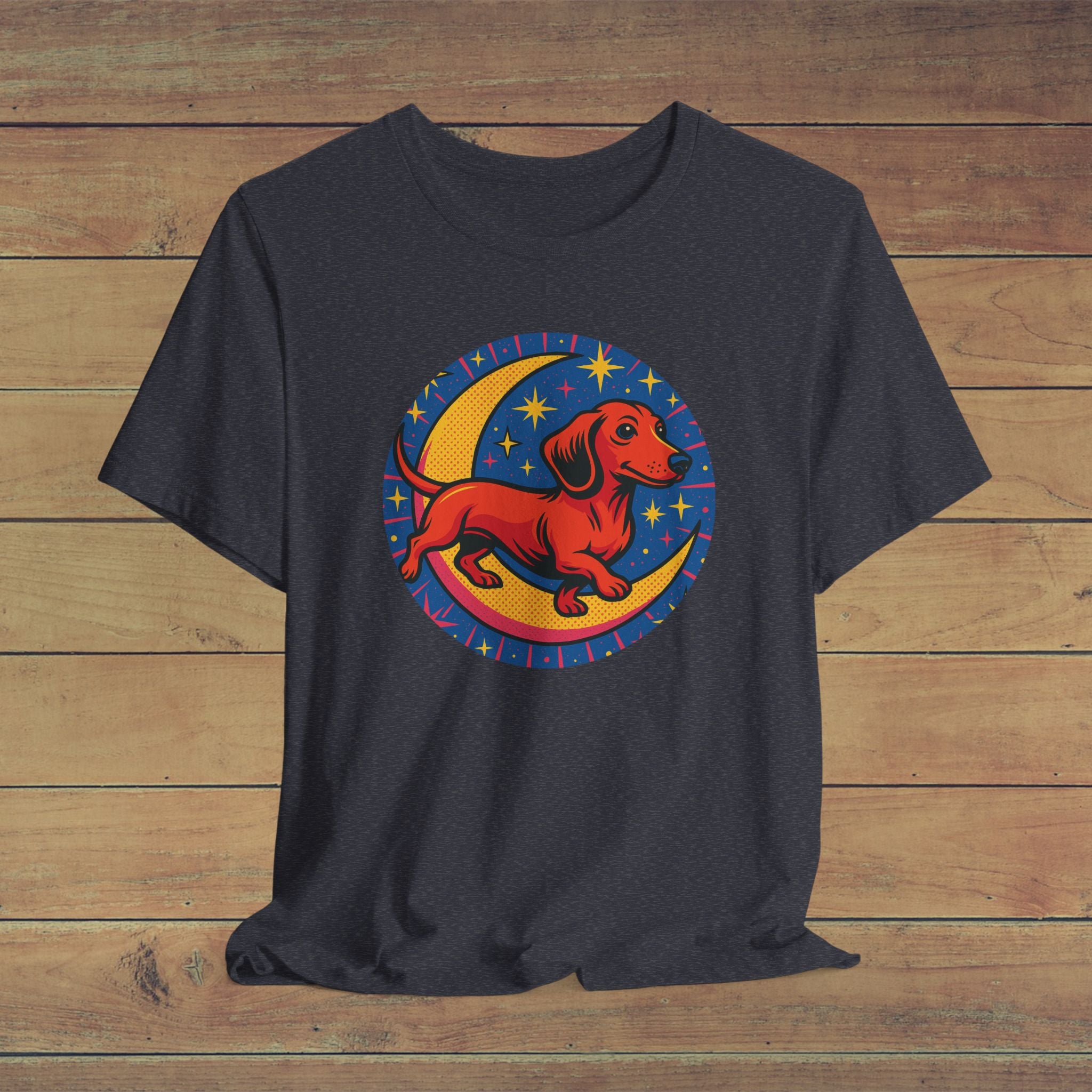 Dog Lover's Moonlight Tee - Playful Dachshund Design, Pet Gift, Casual Wear, Dog Shirt, Unique Animal Art