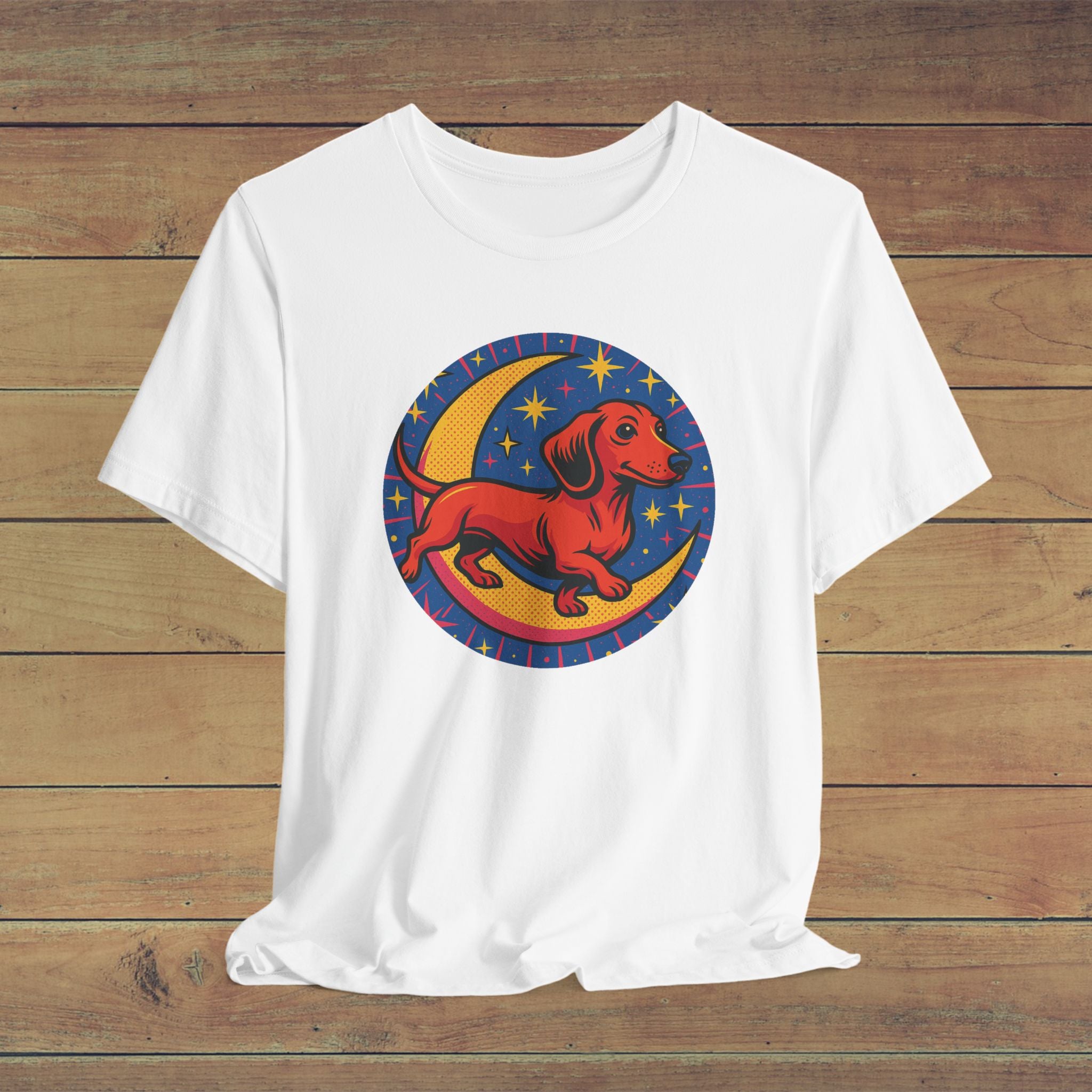 Dog Lover's Moonlight Tee - Playful Dachshund Design, Pet Gift, Casual Wear, Dog Shirt, Unique Animal Art