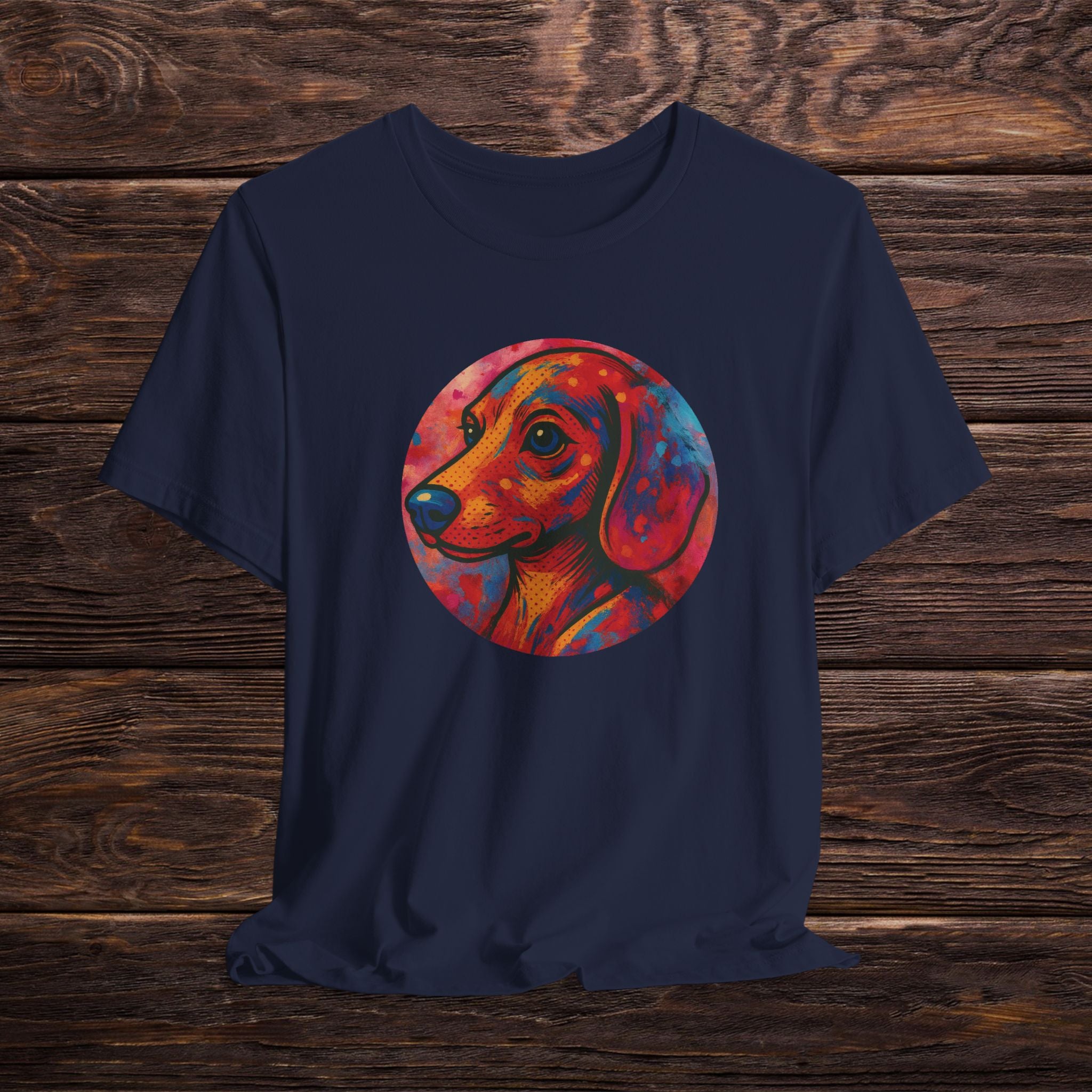 Vibrant Dachshund Art Tee, Dog Lover's Shirt, Pet Owner Gift, Cute Animal T-Shirt, Colorful Canine Apparel