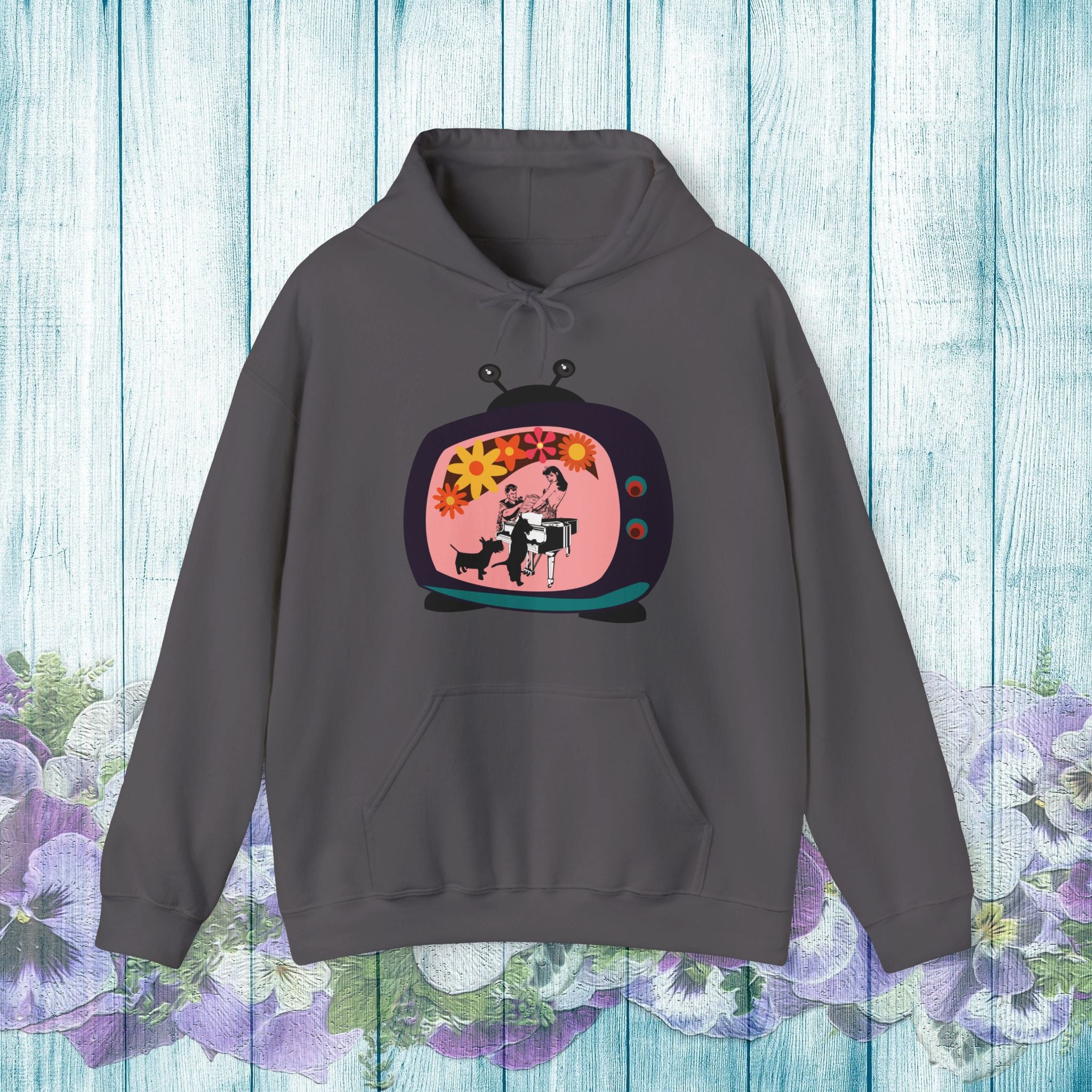Retro TV Love Unisex Hoodie - Cozy Vintage Style Sweatshirt for Dog Lovers