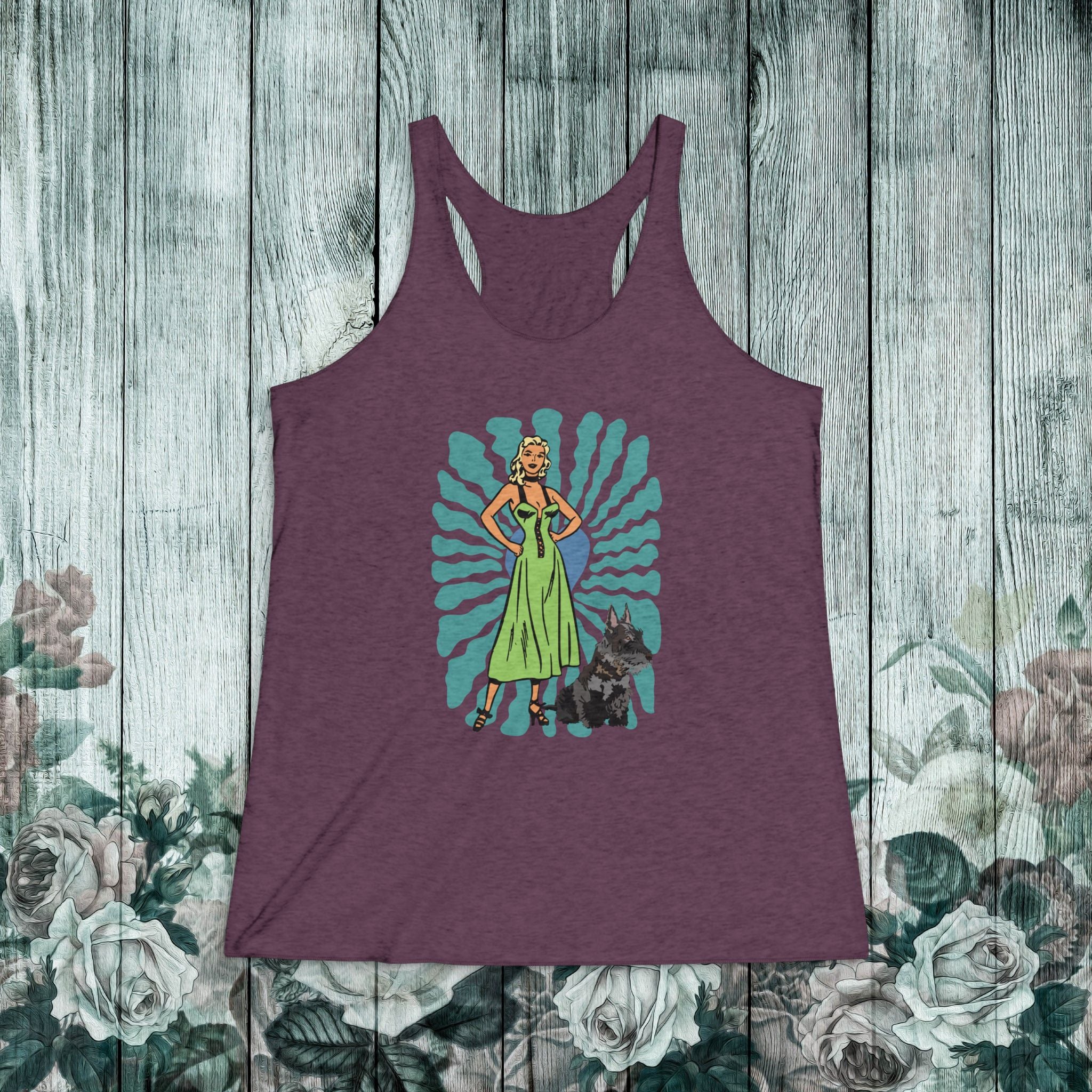 Vintage Woman & Scottie Dog Racerback Tank Top — Retro Pinup Style