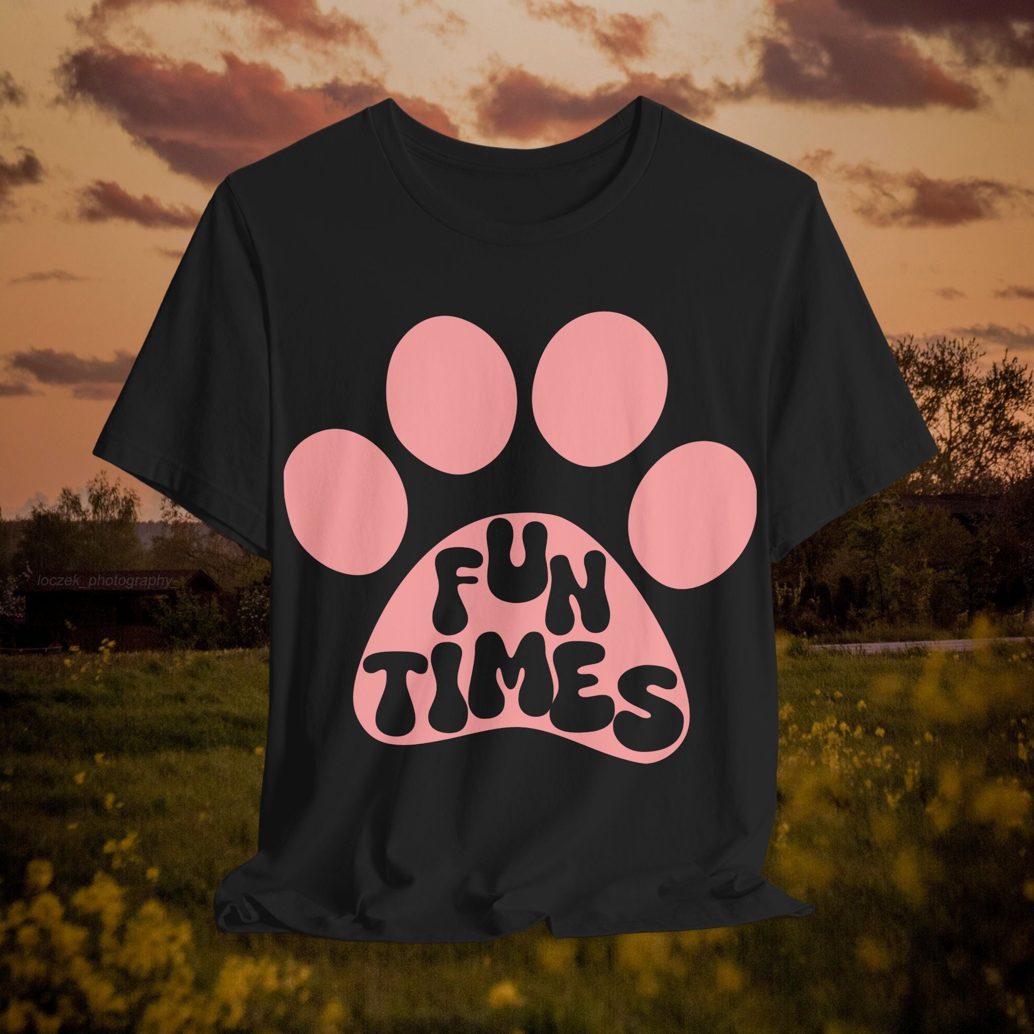 Fun Times Paw Graphic Tee — Retro Pink Pet Paw T-Shirt
