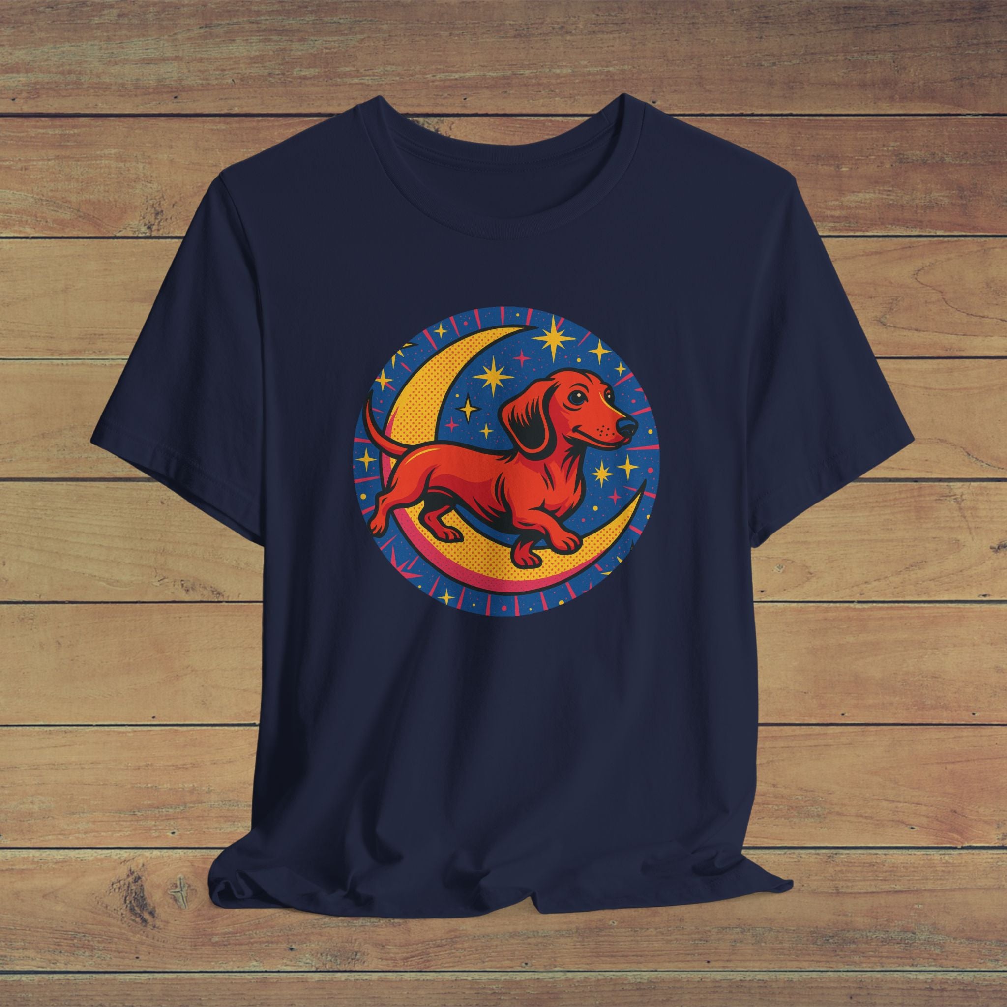 Dog Lover's Moonlight Tee - Playful Dachshund Design, Pet Gift, Casual Wear, Dog Shirt, Unique Animal Art