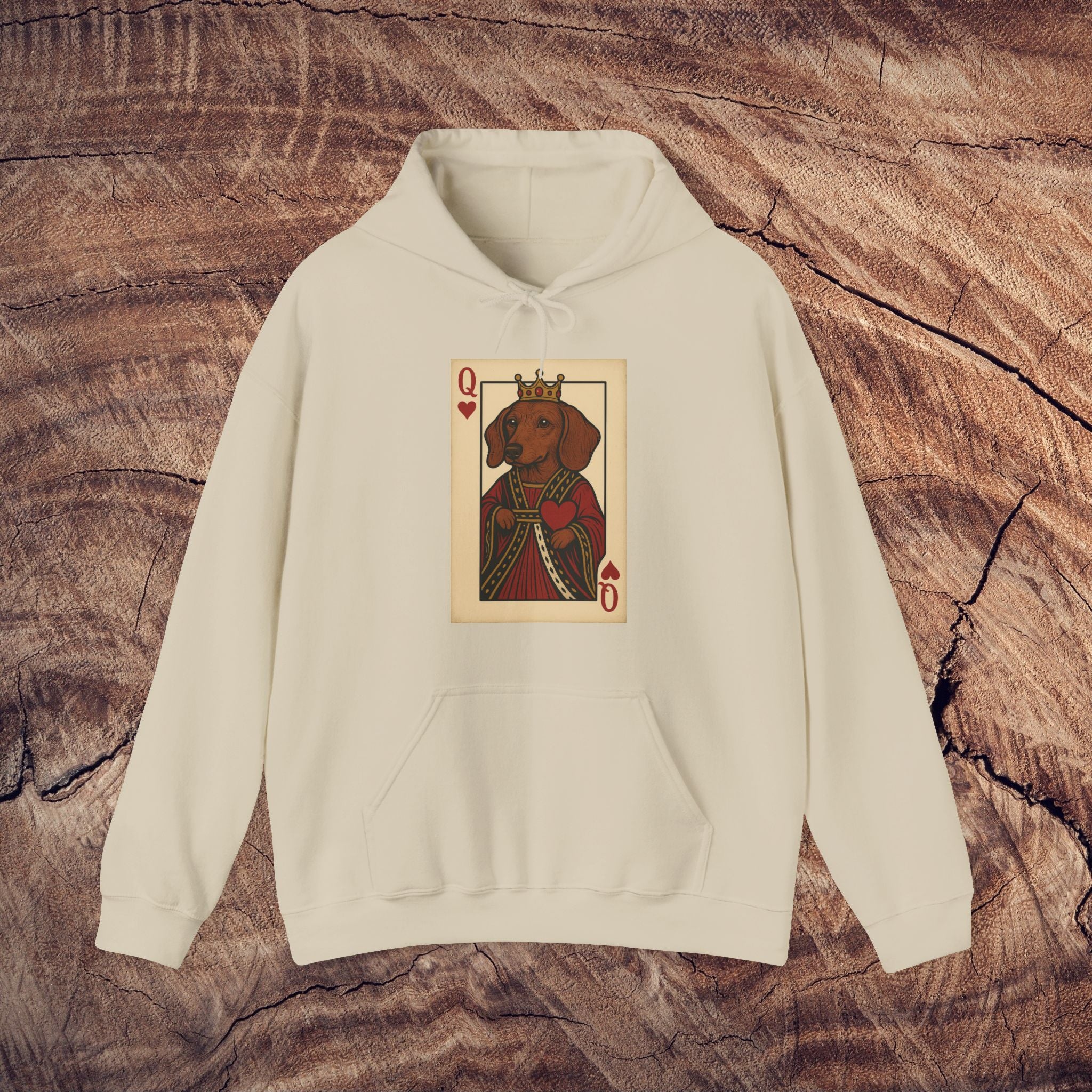 Queen Sausage Dog Hoodie, Cozy Pet Lover Sweatshirt, Cartoon Dog Apparel, Fun Graphic Hoodie, Gift for Dog Owners, Animal Lover Clothing