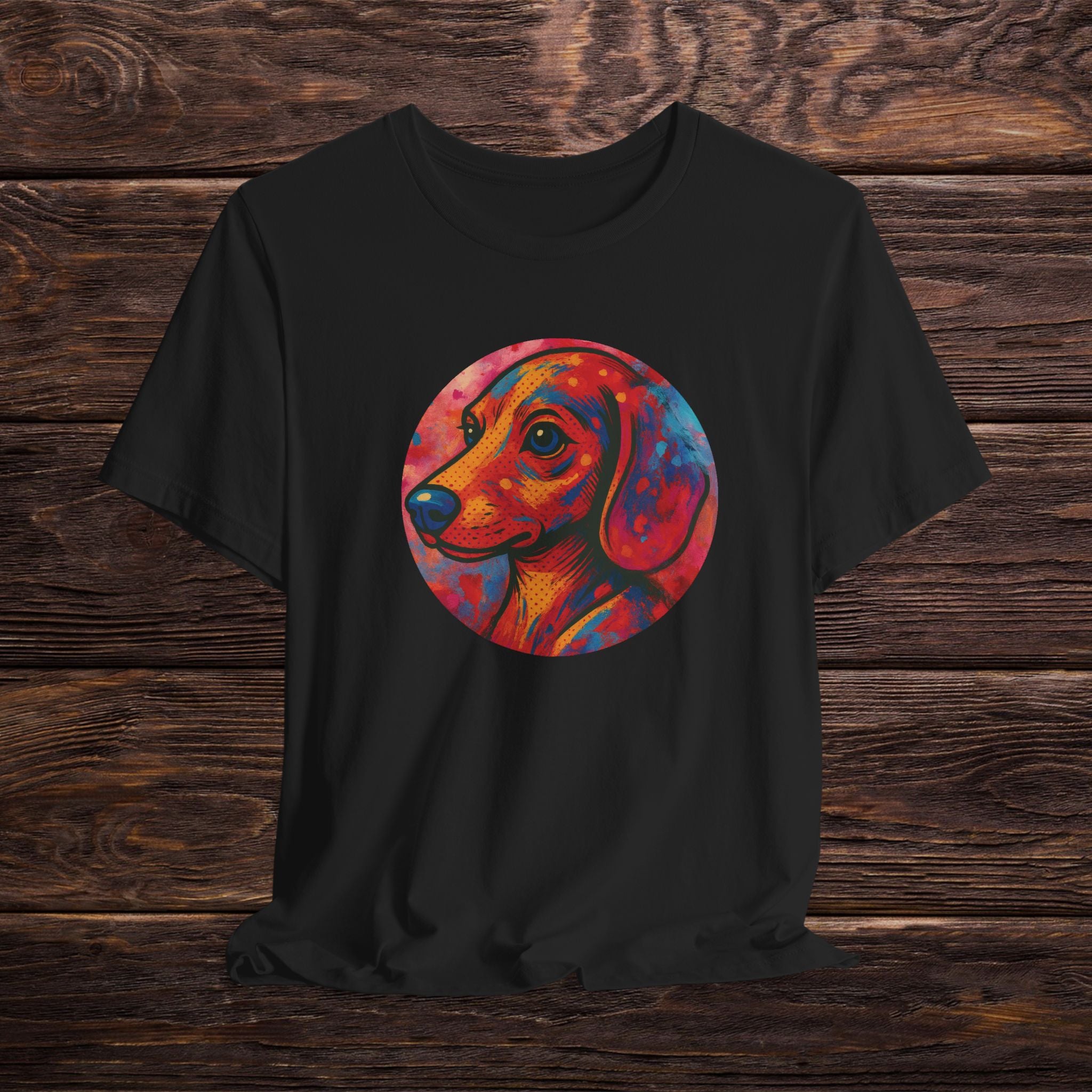 Vibrant Dachshund Art Tee, Dog Lover's Shirt, Pet Owner Gift, Cute Animal T-Shirt, Colorful Canine Apparel