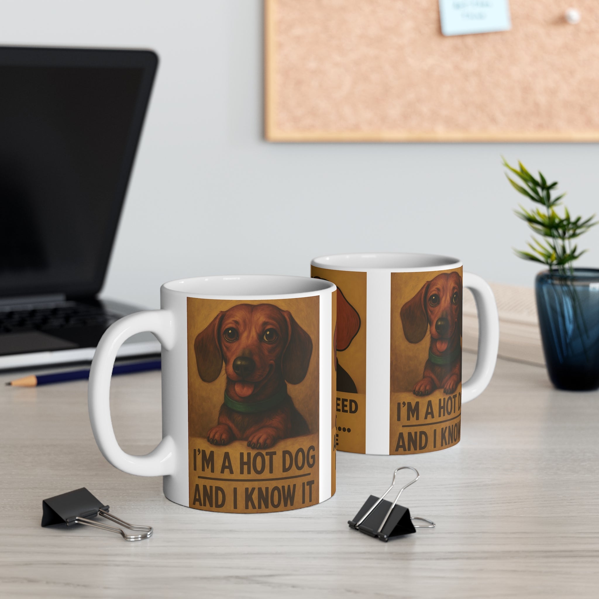 Dachshund Coffee Mug — Retro 'All You Need Is Love... And Me' / 'I'm a Hot Dog' Cute Dog Gift