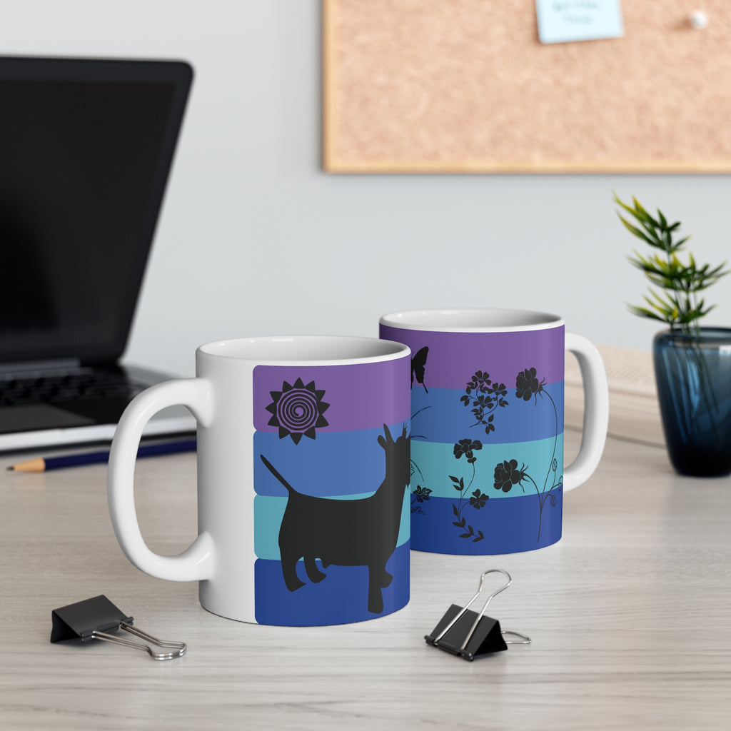 Scottie Silhouette Coffee Mug — Blue Purple Striped Dog Design