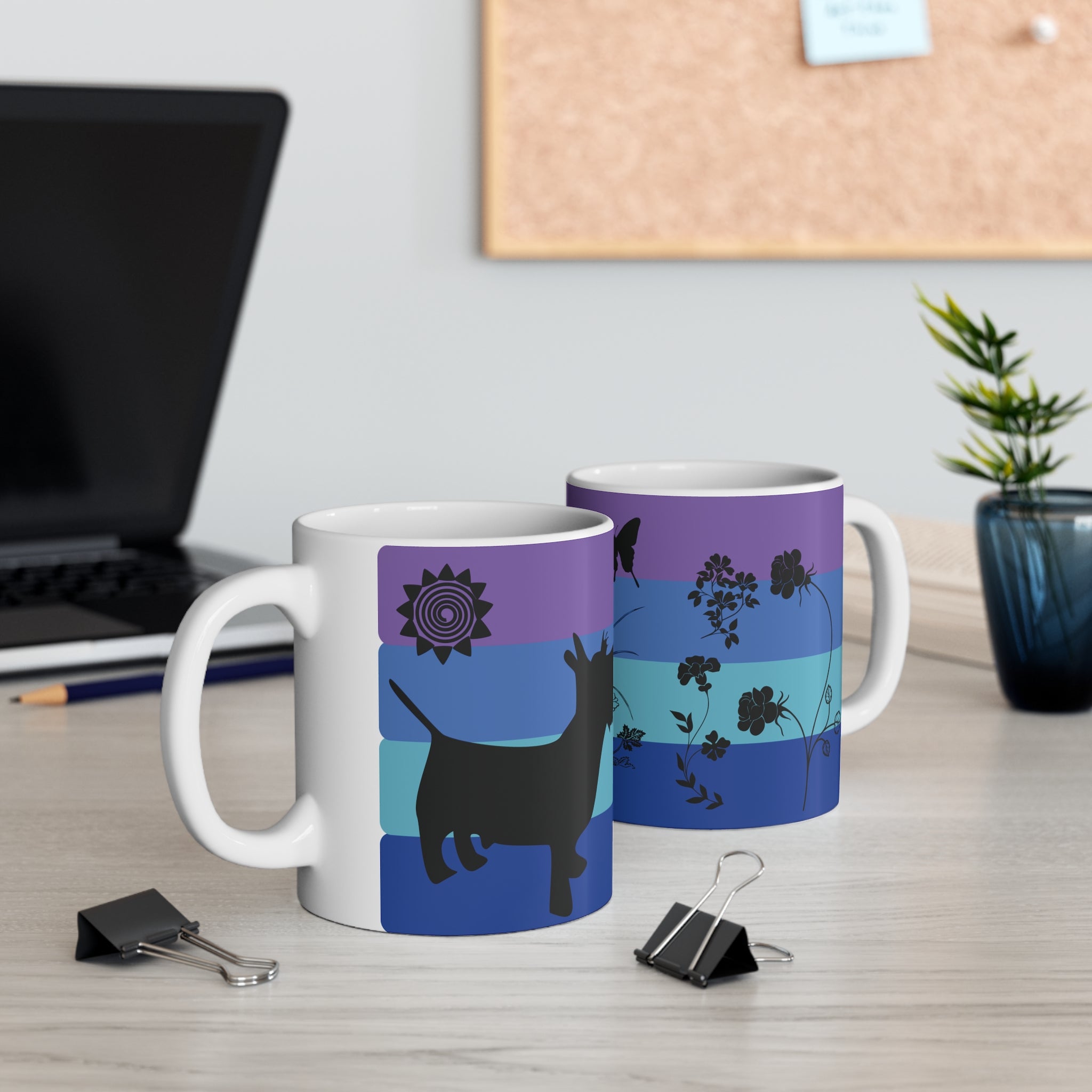 Scottie Silhouette Coffee Mug — Blue Purple Striped Dog Design