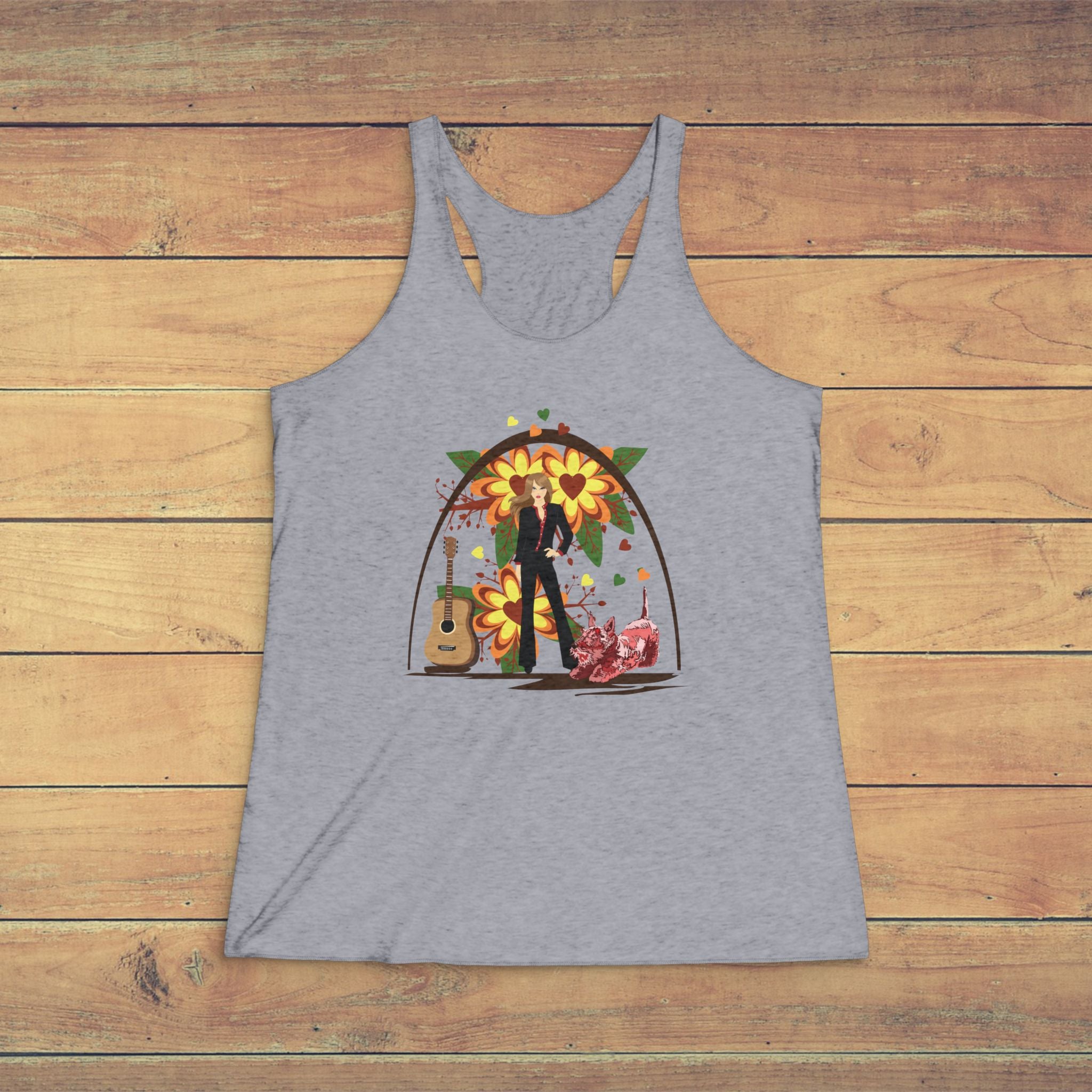 Women's Vintage Style: Guitar & Scottie Tank  Top— Sunset Music Vibe