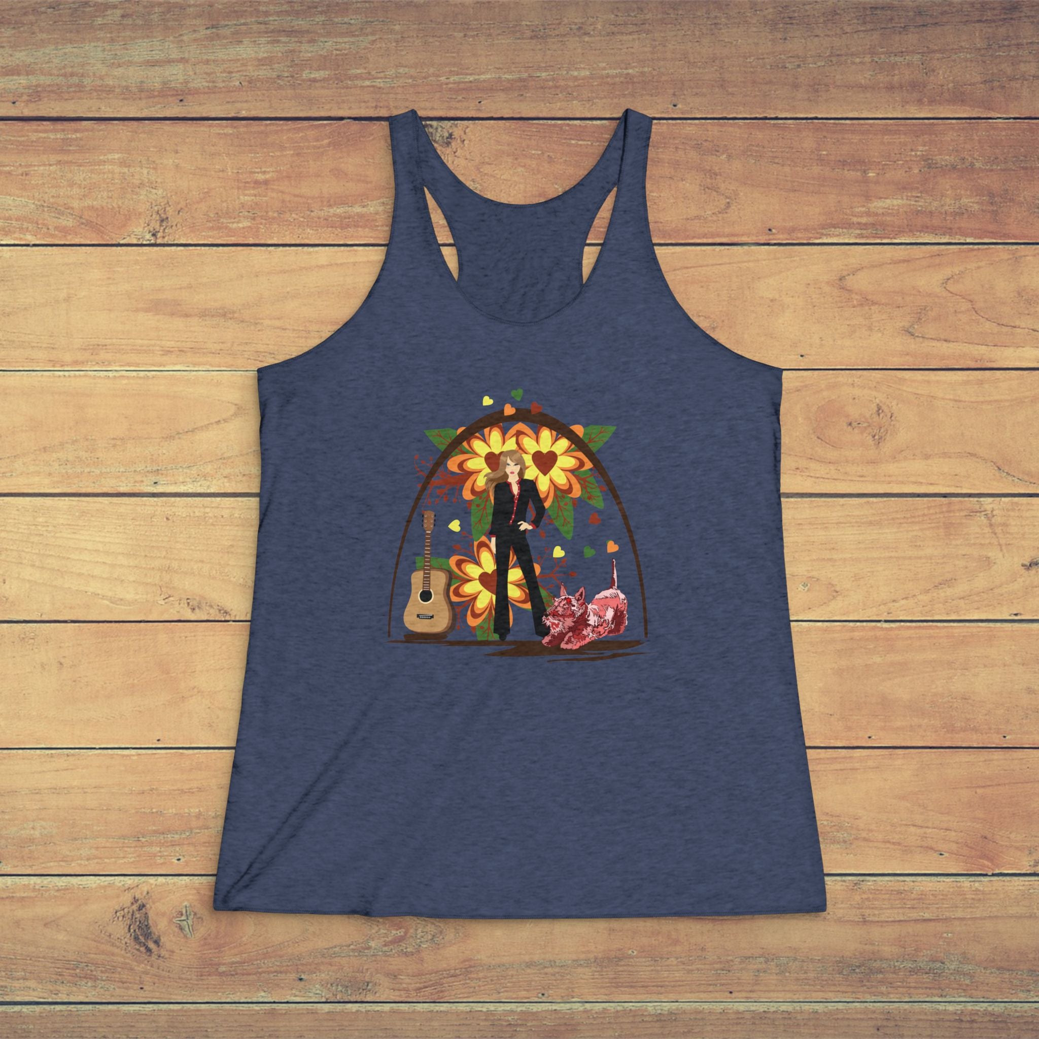 Women's Vintage Style: Guitar & Scottie Tank  Top— Sunset Music Vibe