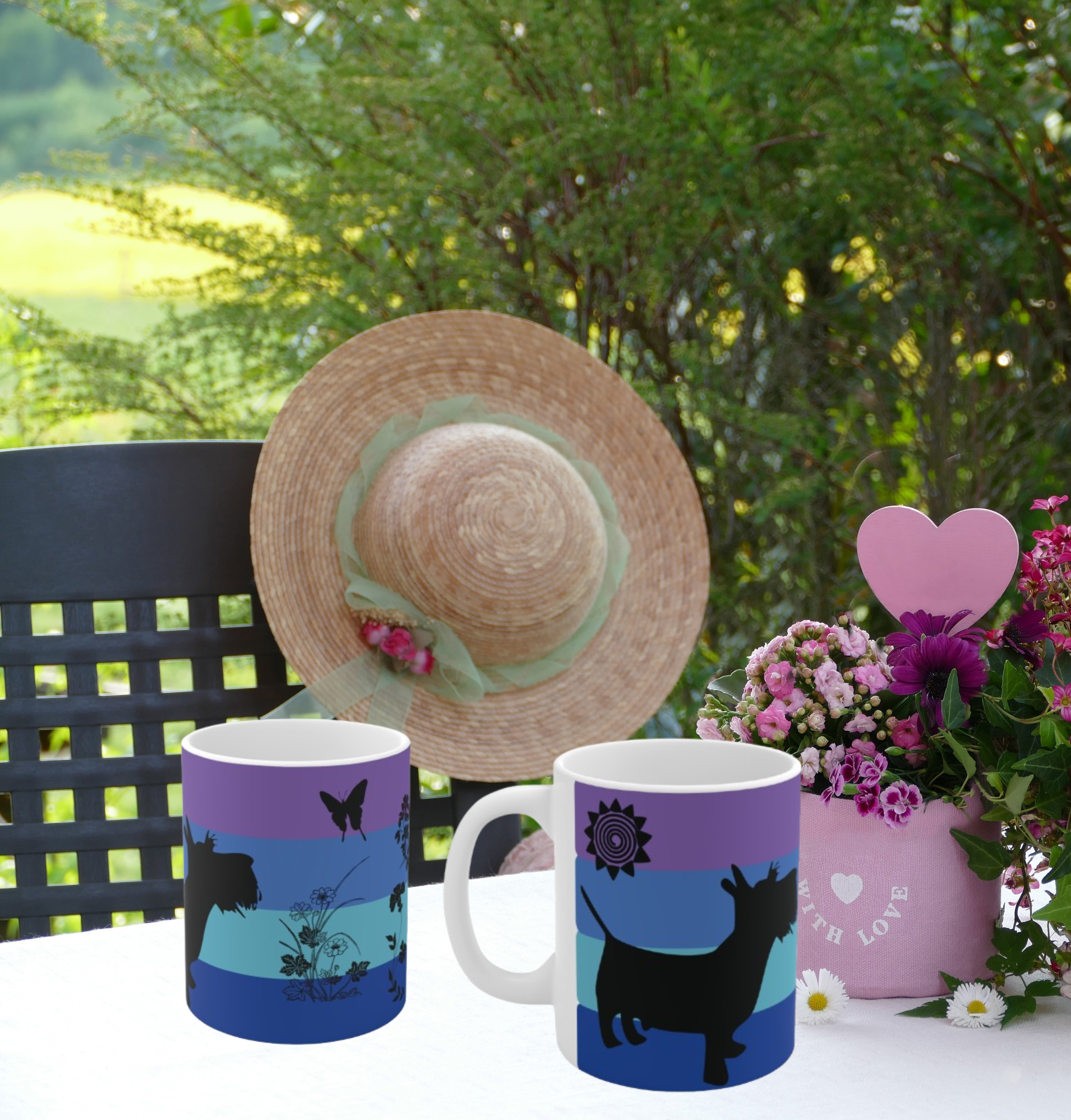 Scottie Silhouette Coffee Mug — Blue Purple Striped Dog Design