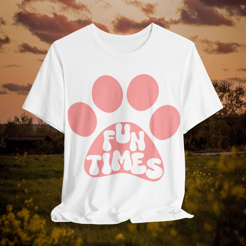 Fun Times Paw Graphic Tee — Retro Pink Pet Paw T-Shirt