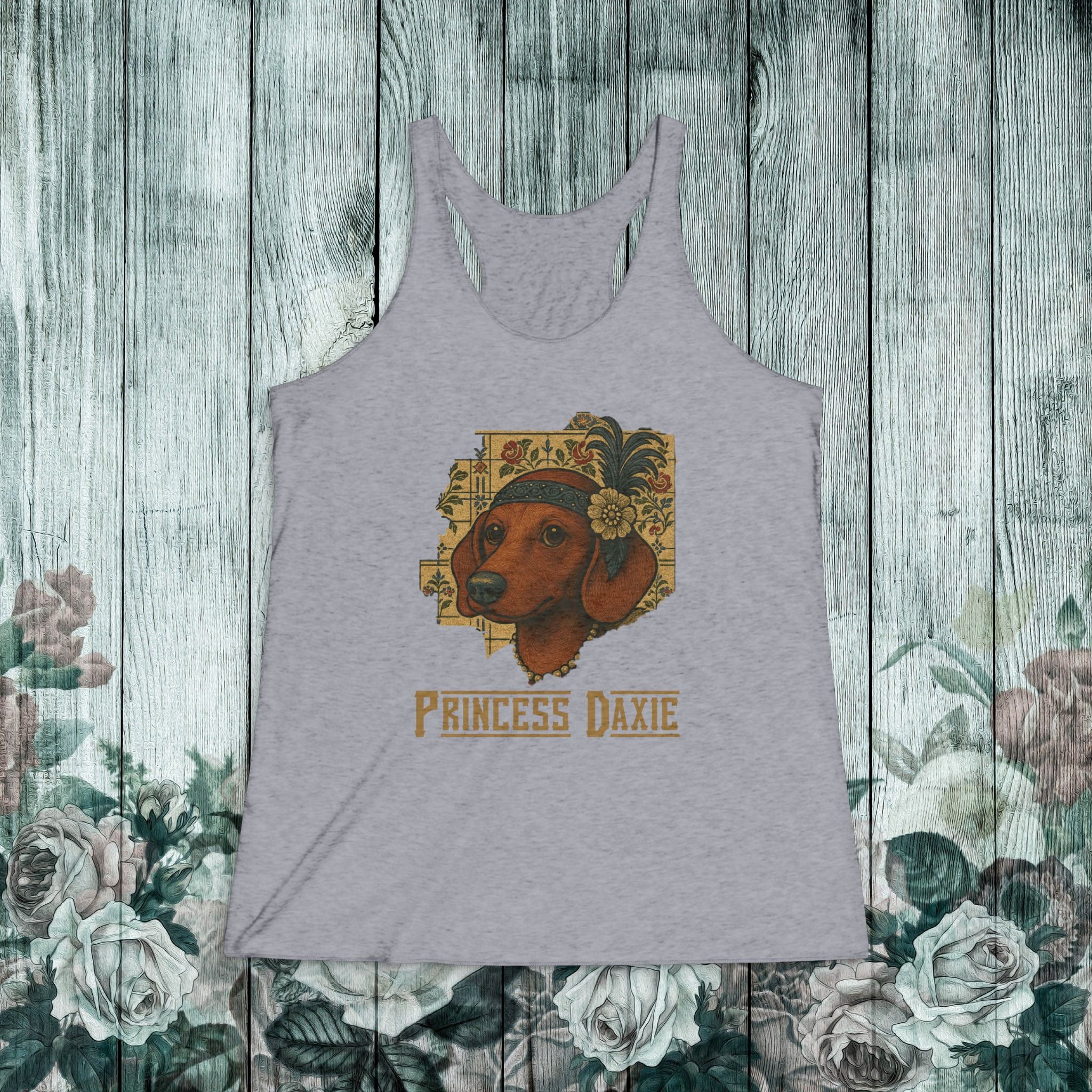 Princess Daxie Racerback Tank — Vintage Floral Dachshund Tee