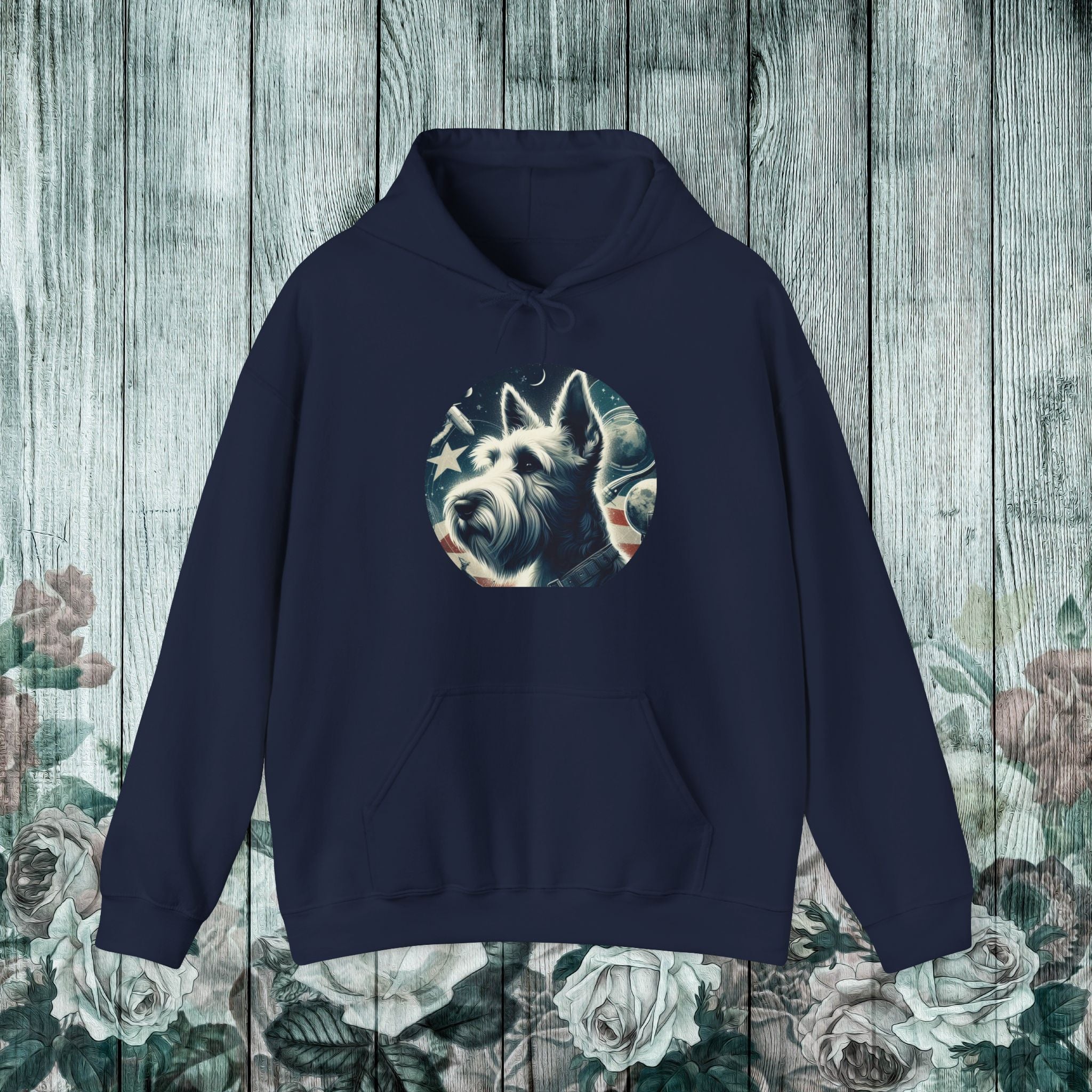 Patriotic Dog Hoodie - Unisex Heavy Blend™ Sweatshirt with American Flag Design
