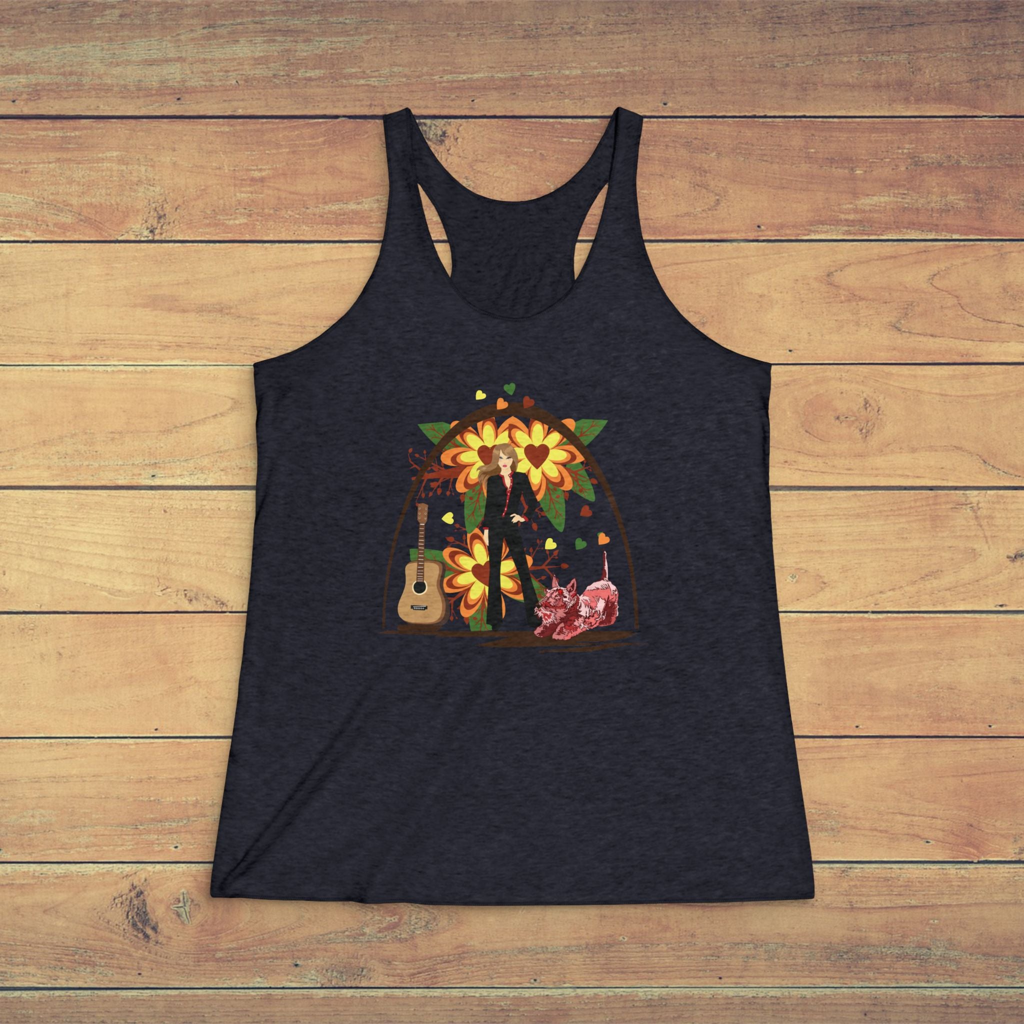 Women's Vintage Style: Guitar & Scottie Tank  Top— Sunset Music Vibe