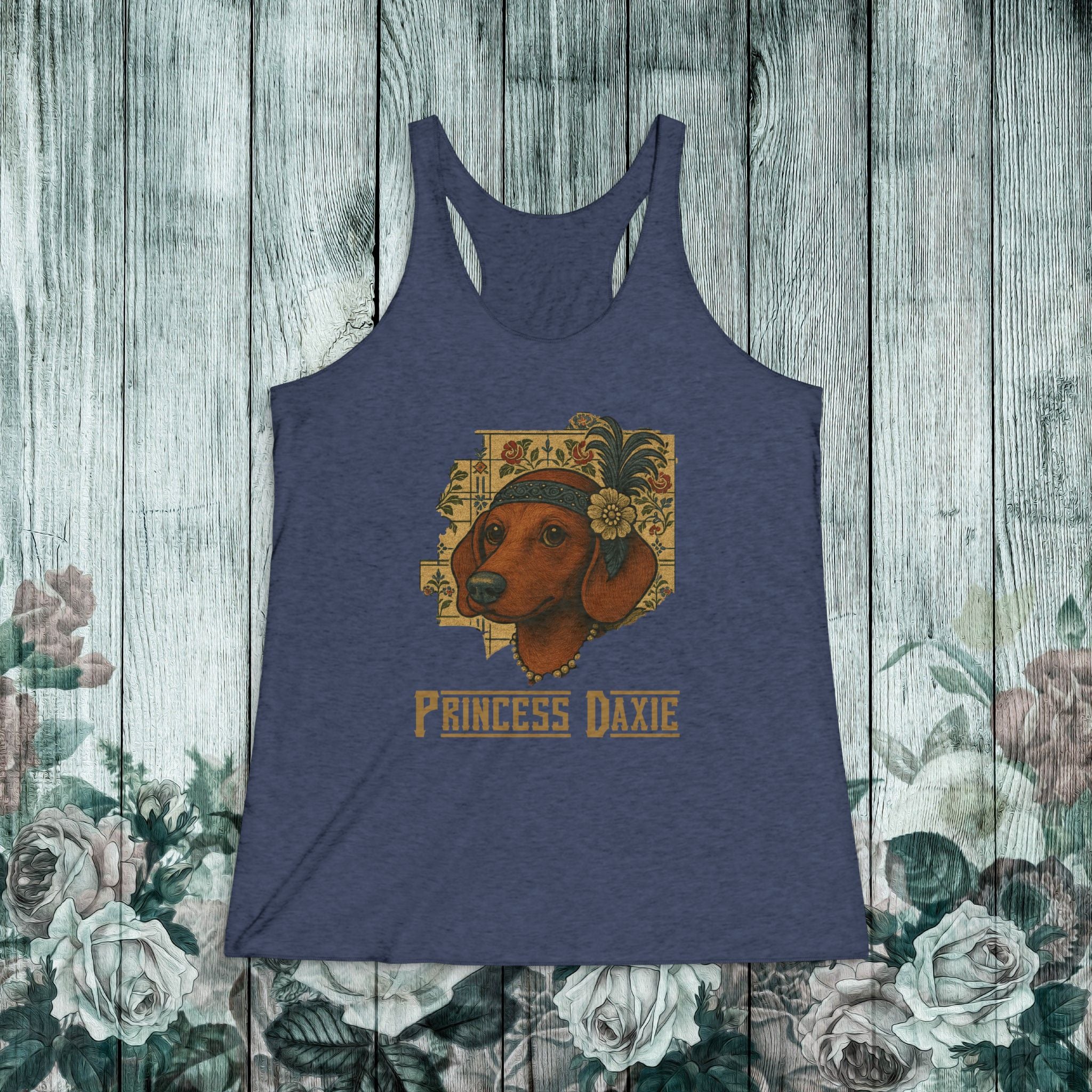 Princess Daxie Racerback Tank — Vintage Floral Dachshund Tee