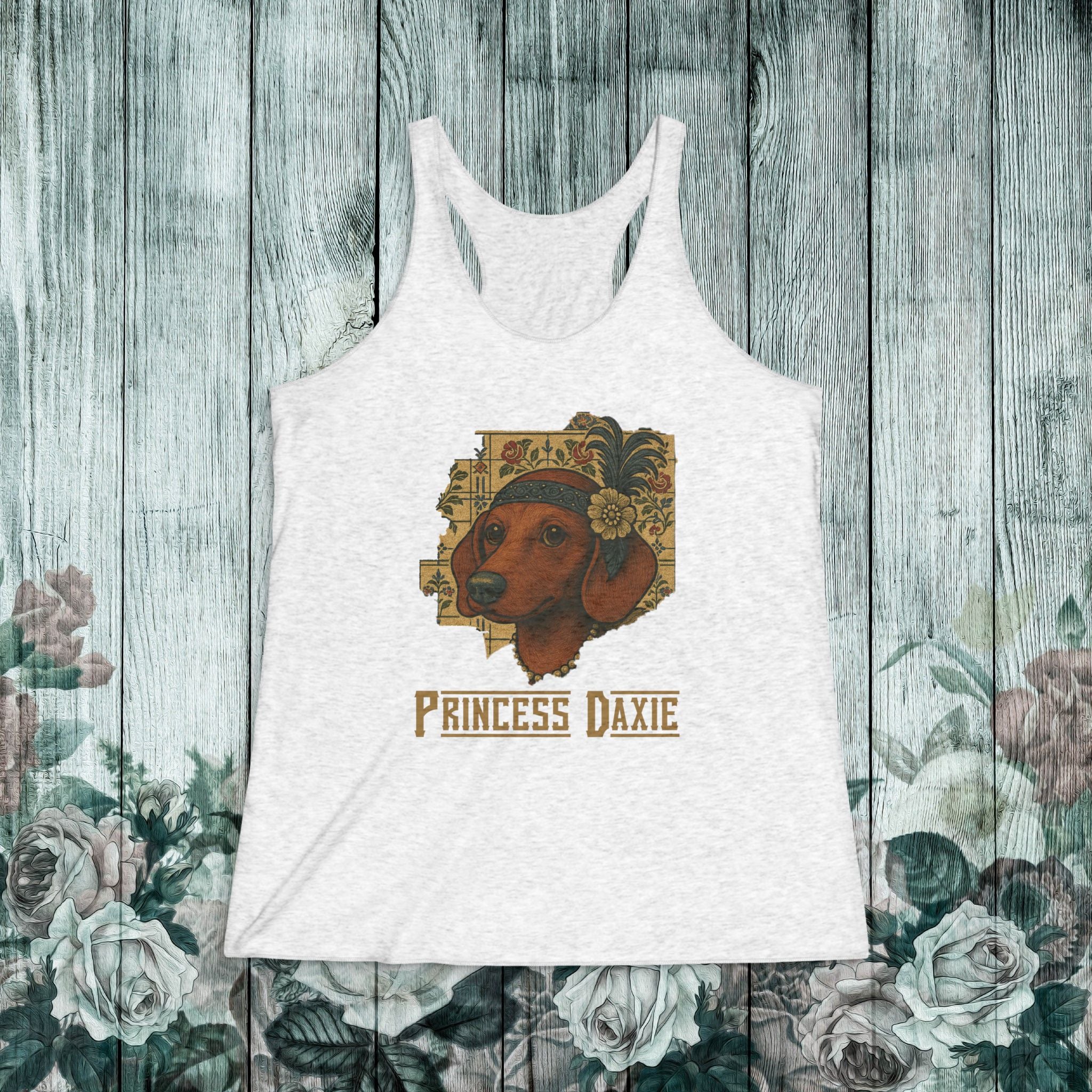 Princess Daxie Racerback Tank — Vintage Floral Dachshund Tee