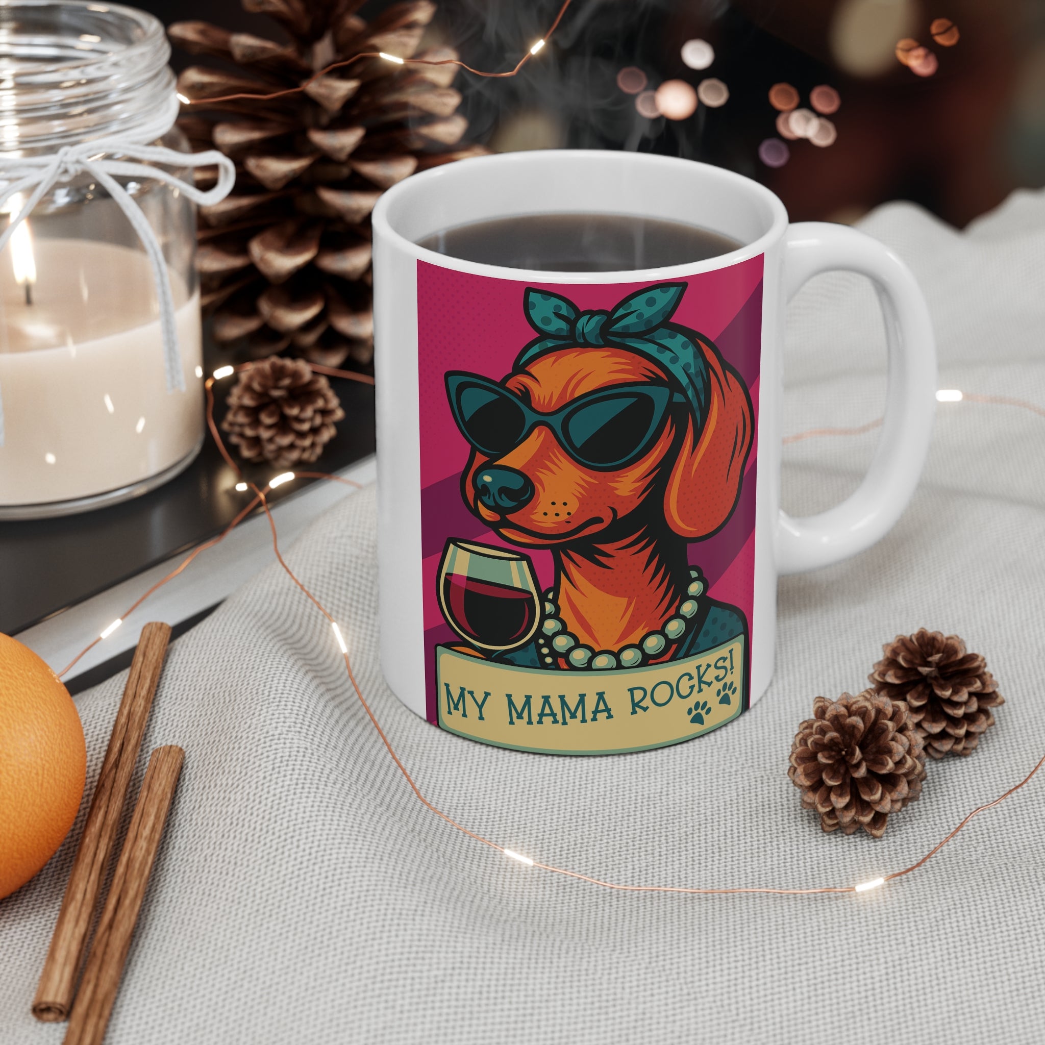 My Mama Rocks Dog Mug — Retro Wine-Loving Mom Coffee Cup (11 oz)