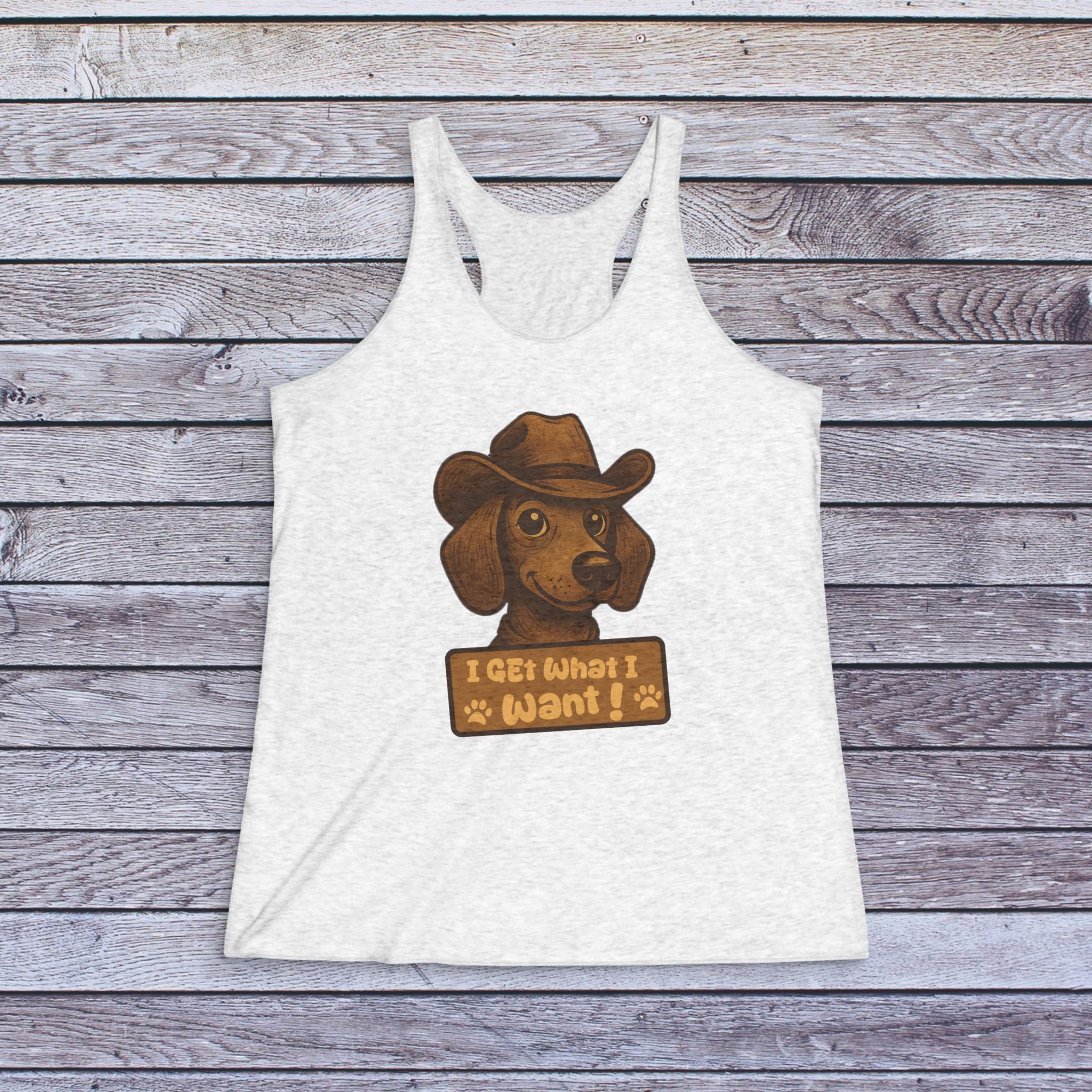 Dog Lover Tank Top — 'I Get What I Want' Cowboy Dachshund Racerback