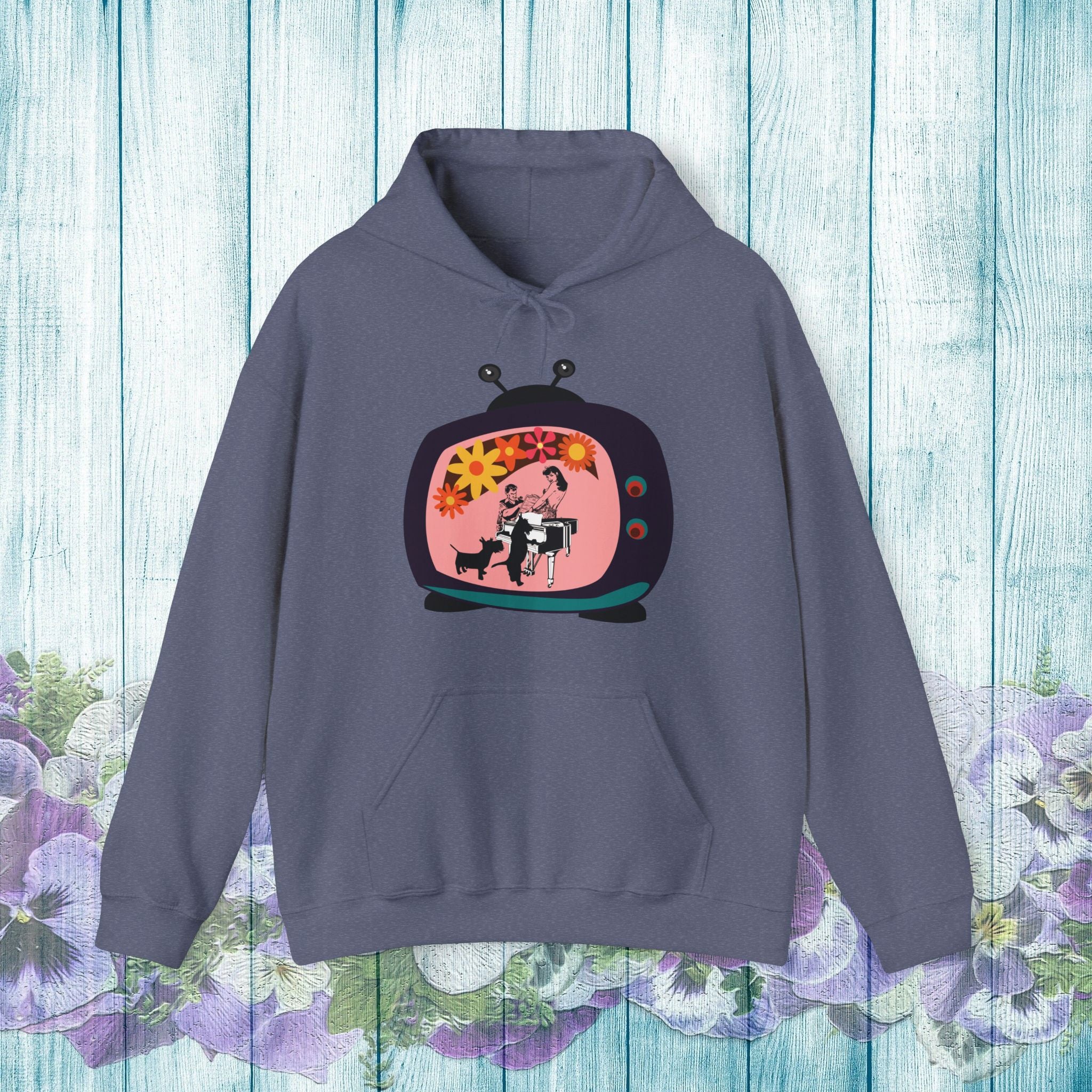 Retro TV Love Unisex Hoodie - Cozy Vintage Style Sweatshirt for Dog Lovers
