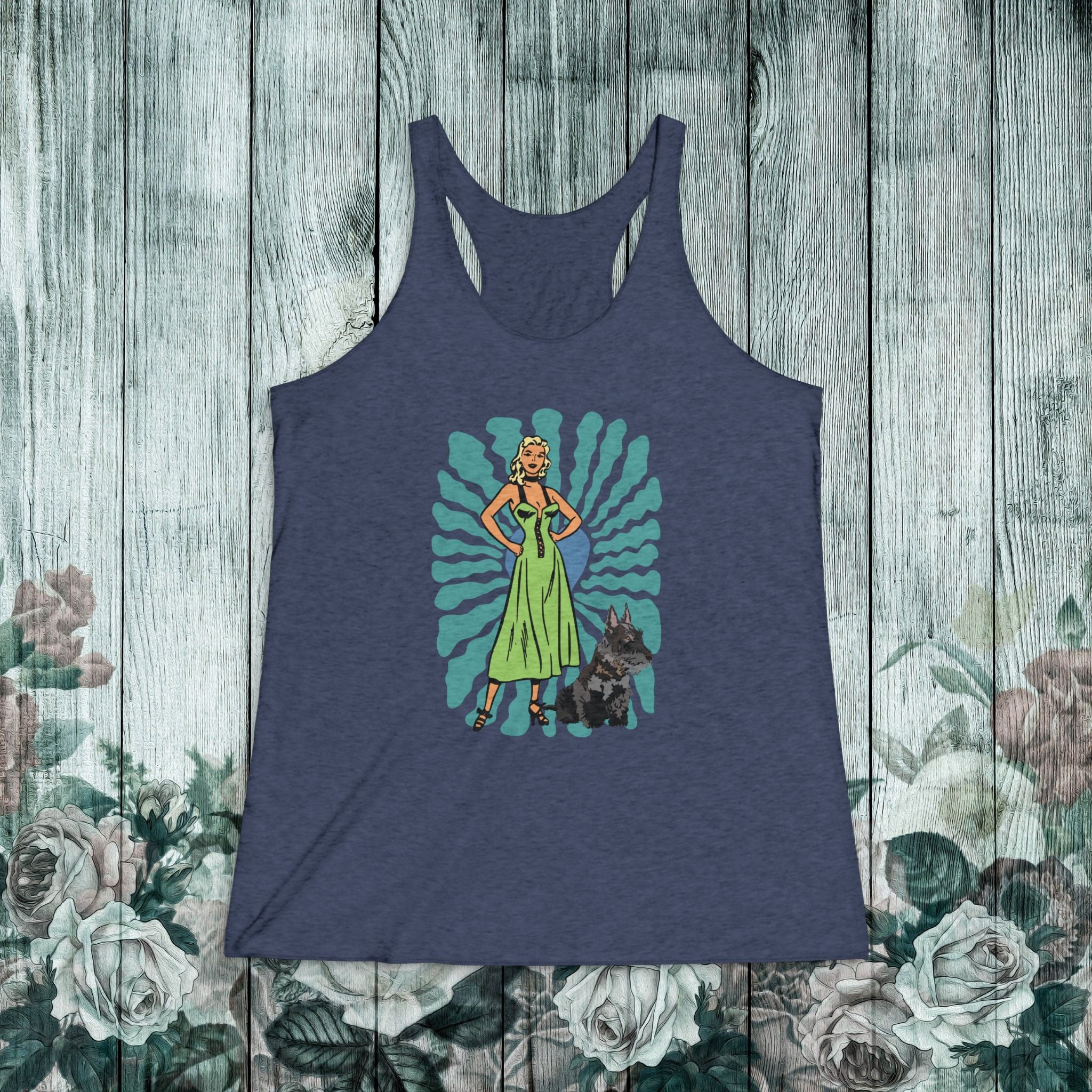 Vintage Woman & Scottie Dog Racerback Tank Top — Retro Pinup Style