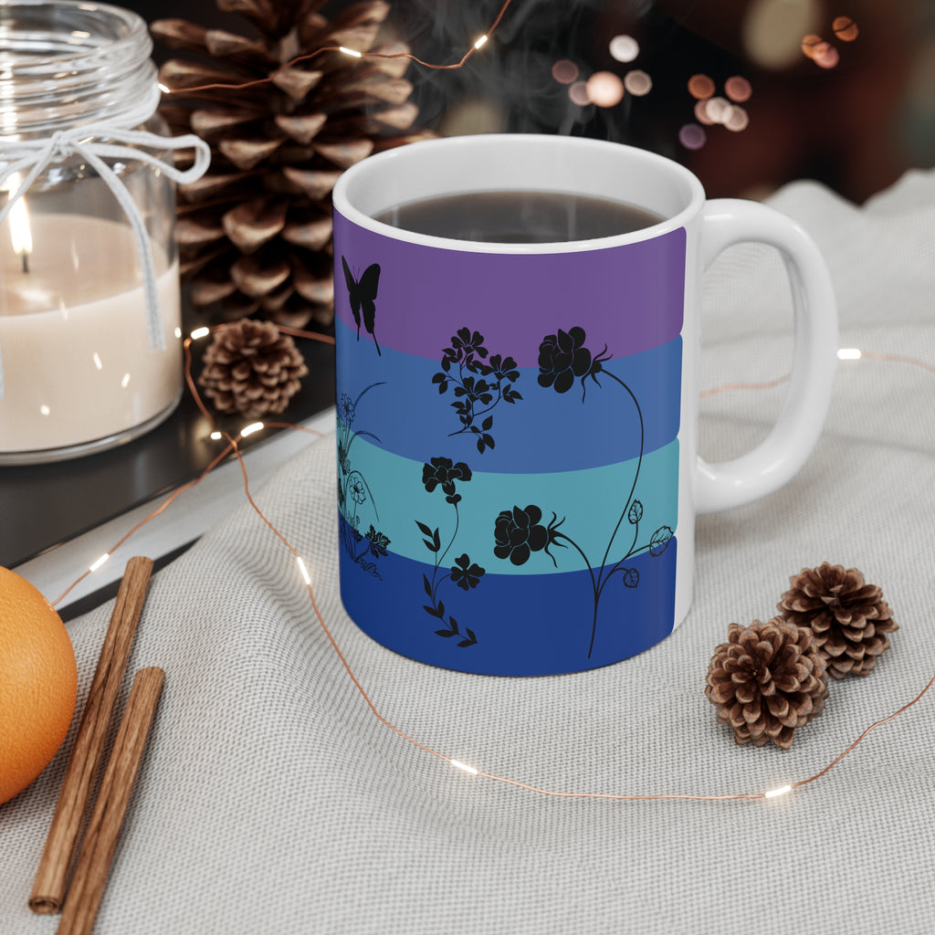 Scottie Silhouette Coffee Mug — Blue Purple Striped Dog Design