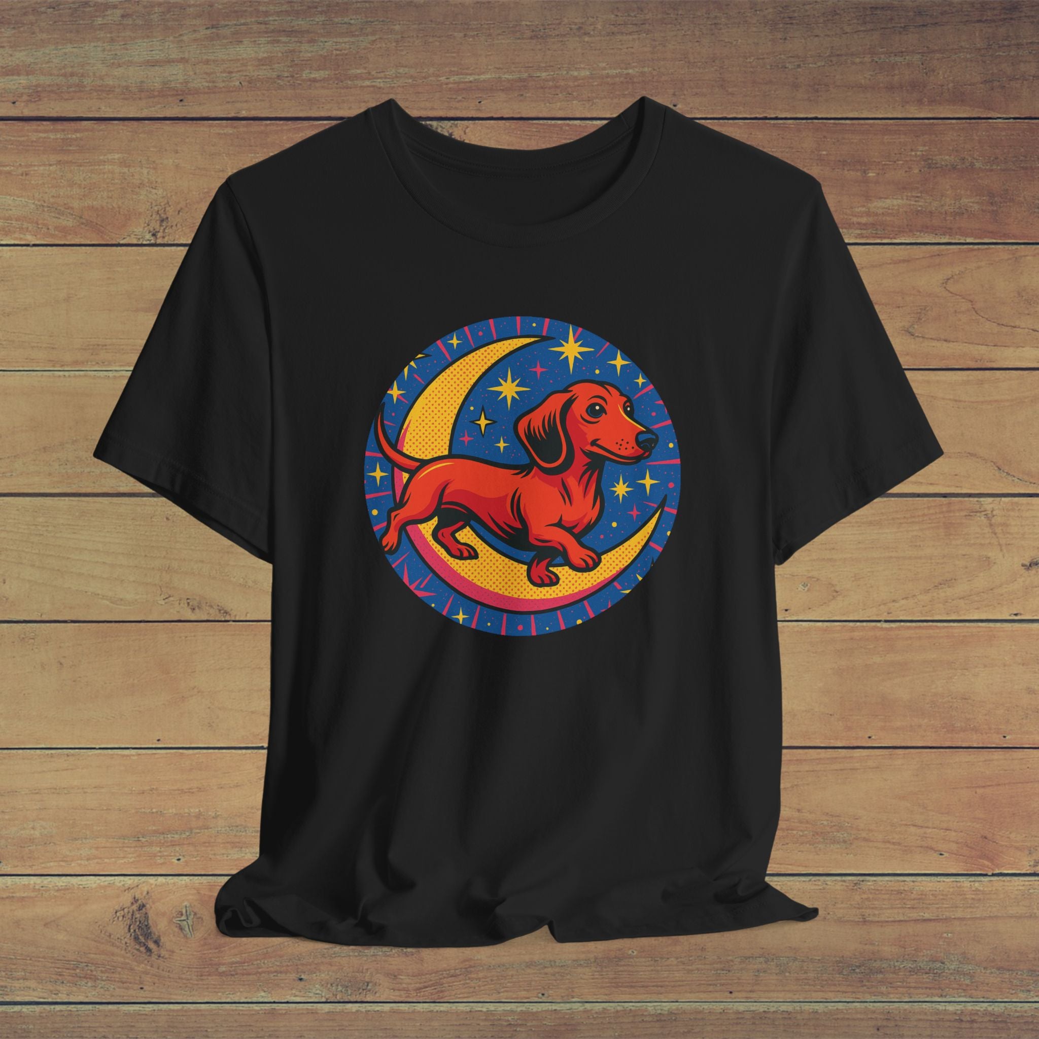 Dog Lover's Moonlight Tee - Playful Dachshund Design, Pet Gift, Casual Wear, Dog Shirt, Unique Animal Art