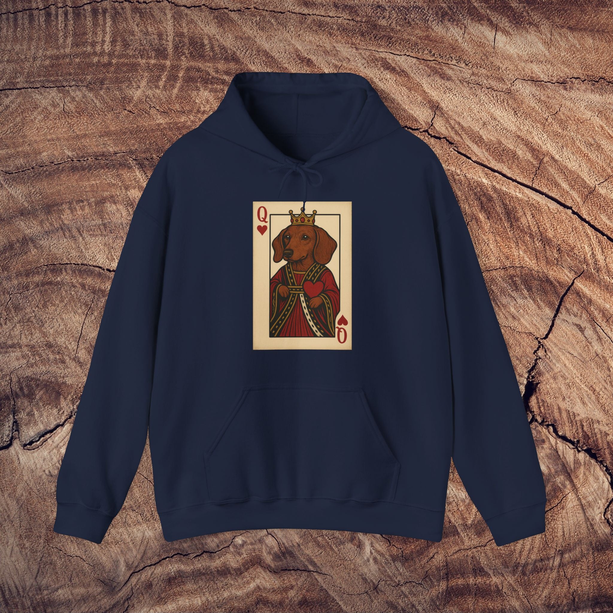 Queen Sausage Dog Hoodie, Cozy Pet Lover Sweatshirt, Cartoon Dog Apparel, Fun Graphic Hoodie, Gift for Dog Owners, Animal Lover Clothing