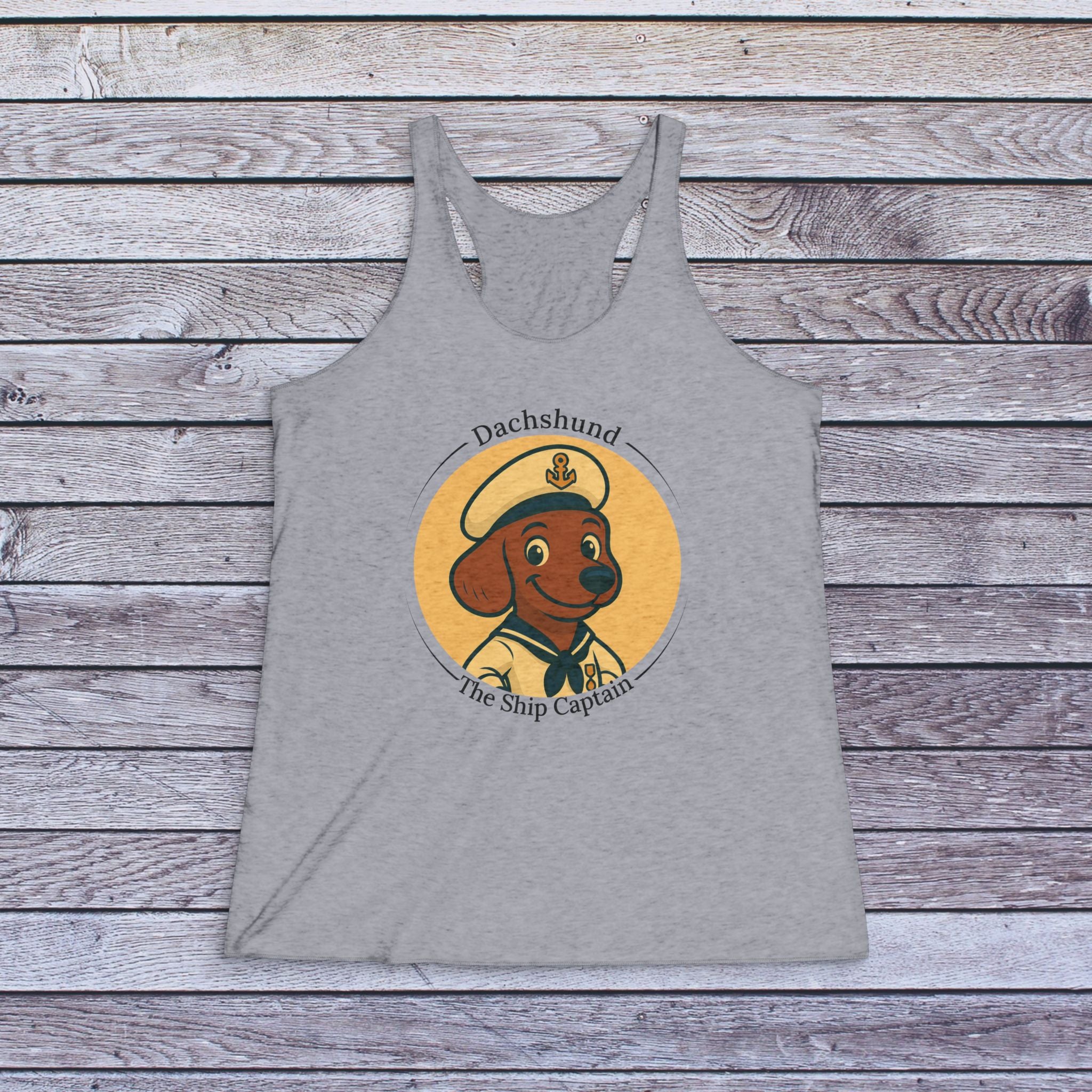 Dachshund The Ship Captain Racerback Tank — Cute Nautical Dog Graphic