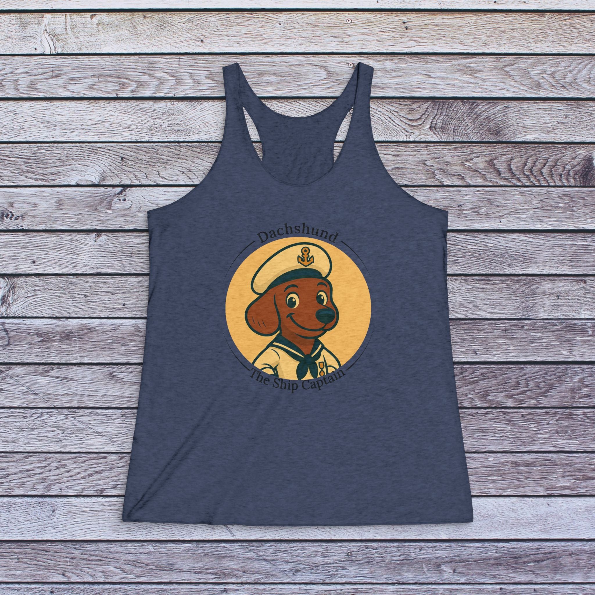 Dachshund The Ship Captain Racerback Tank — Cute Nautical Dog Graphic