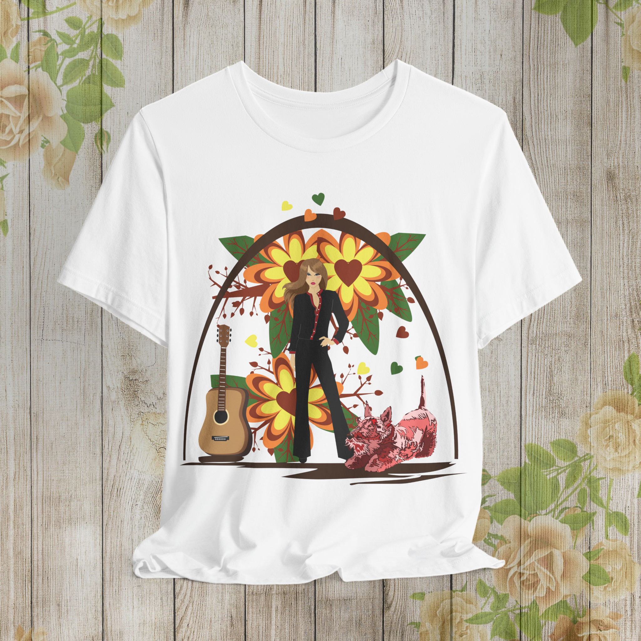 Retro Floral Music Tee - Unisex Short Sleeve T-Shirt