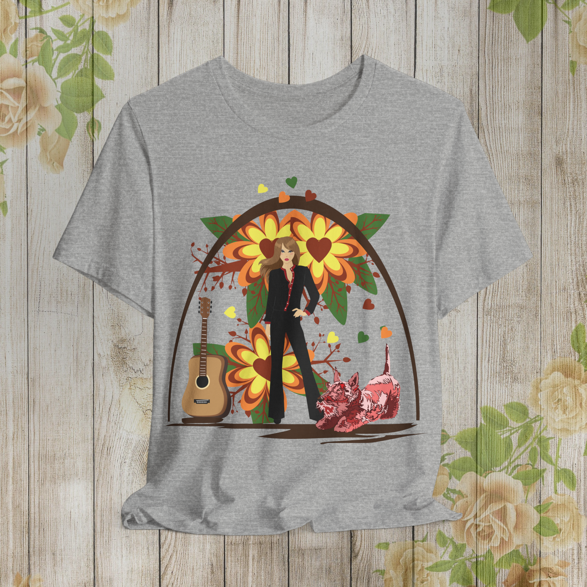 Retro Floral Music Tee - Unisex Short Sleeve T-Shirt