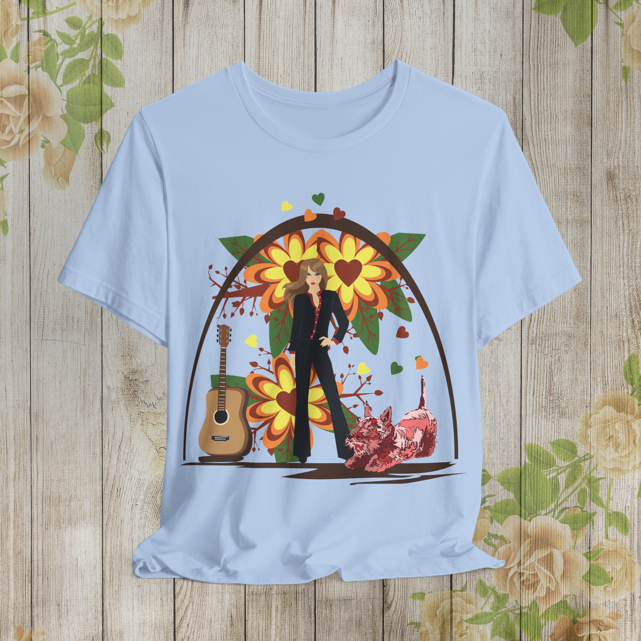 Retro Floral Music Tee - Unisex Short Sleeve T-Shirt