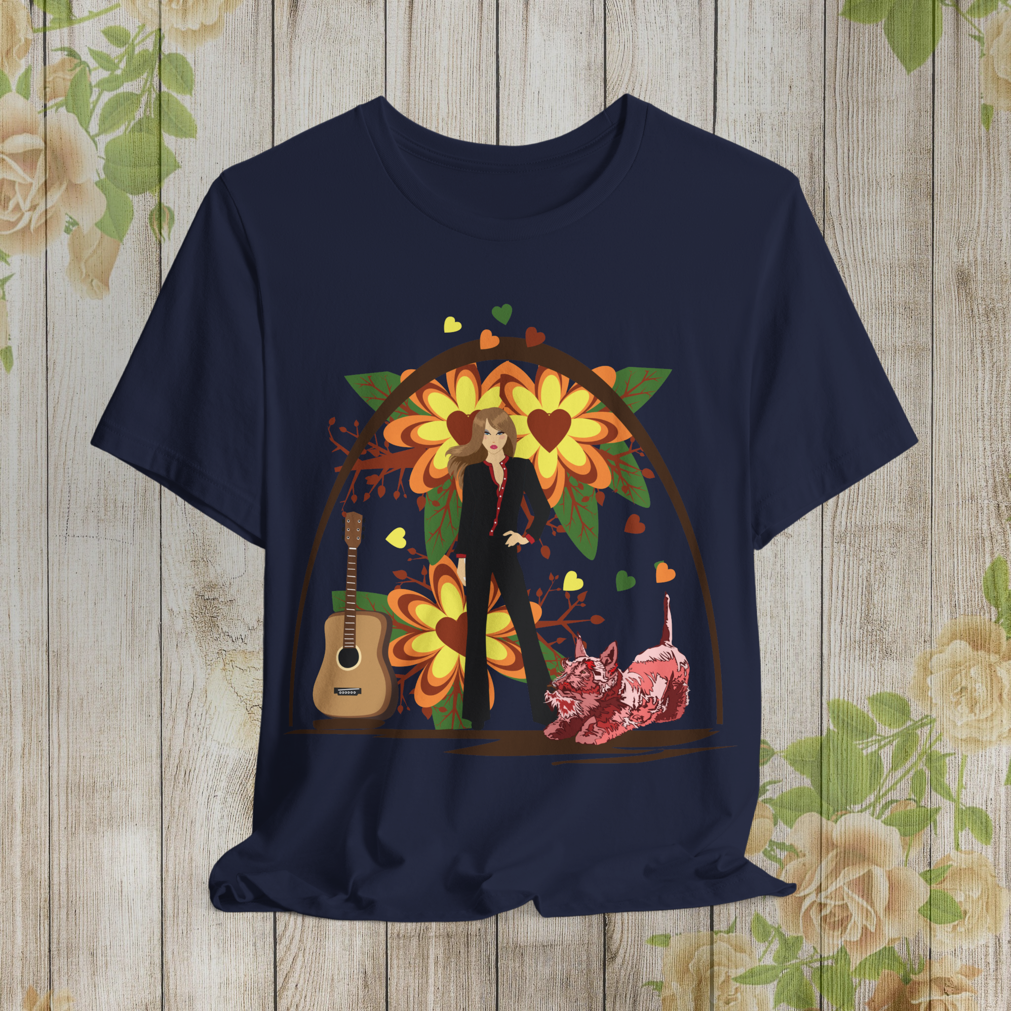 Retro Floral Music Tee - Unisex Short Sleeve T-Shirt