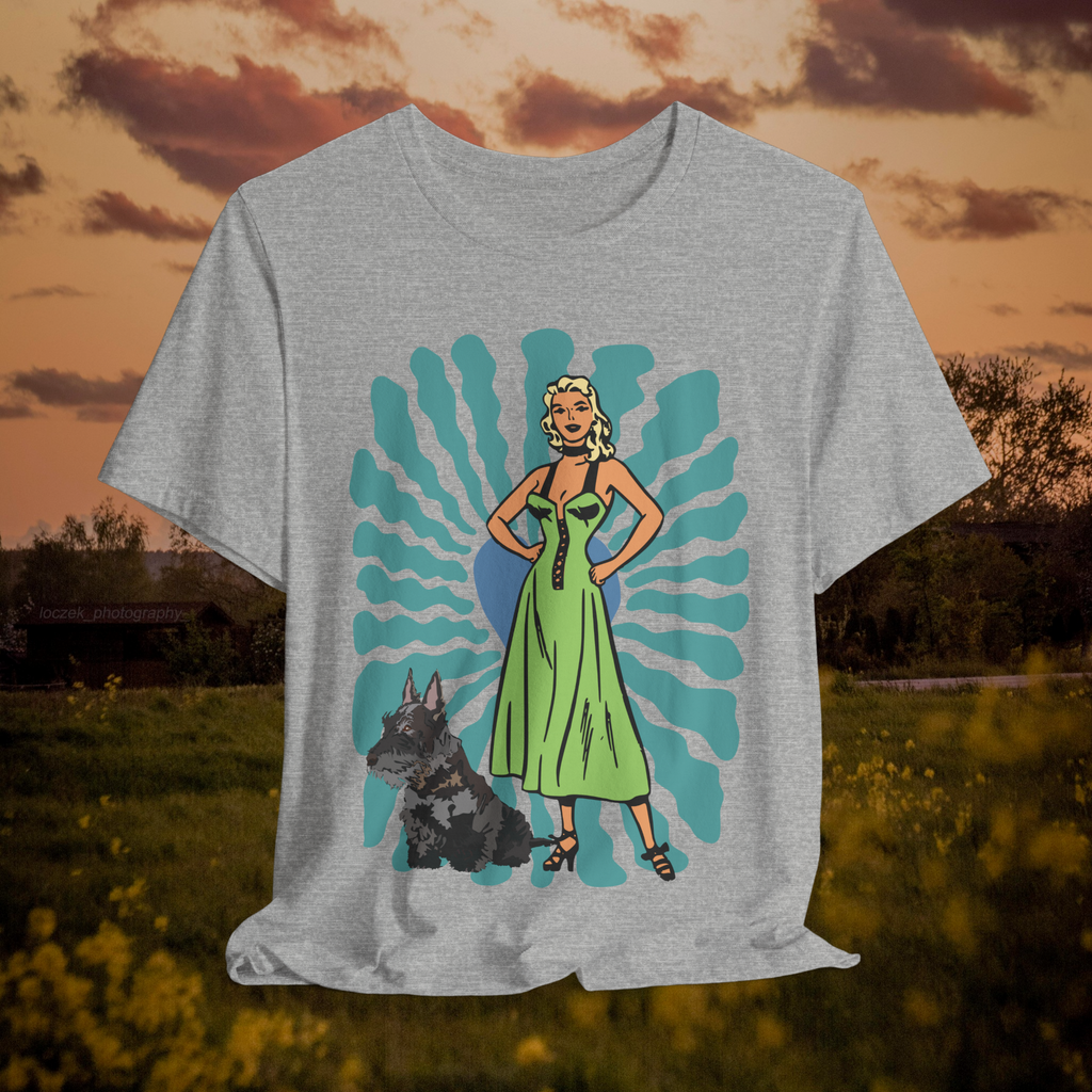 Retro Style Unisex Jersey Tee with Dog and Floral Design