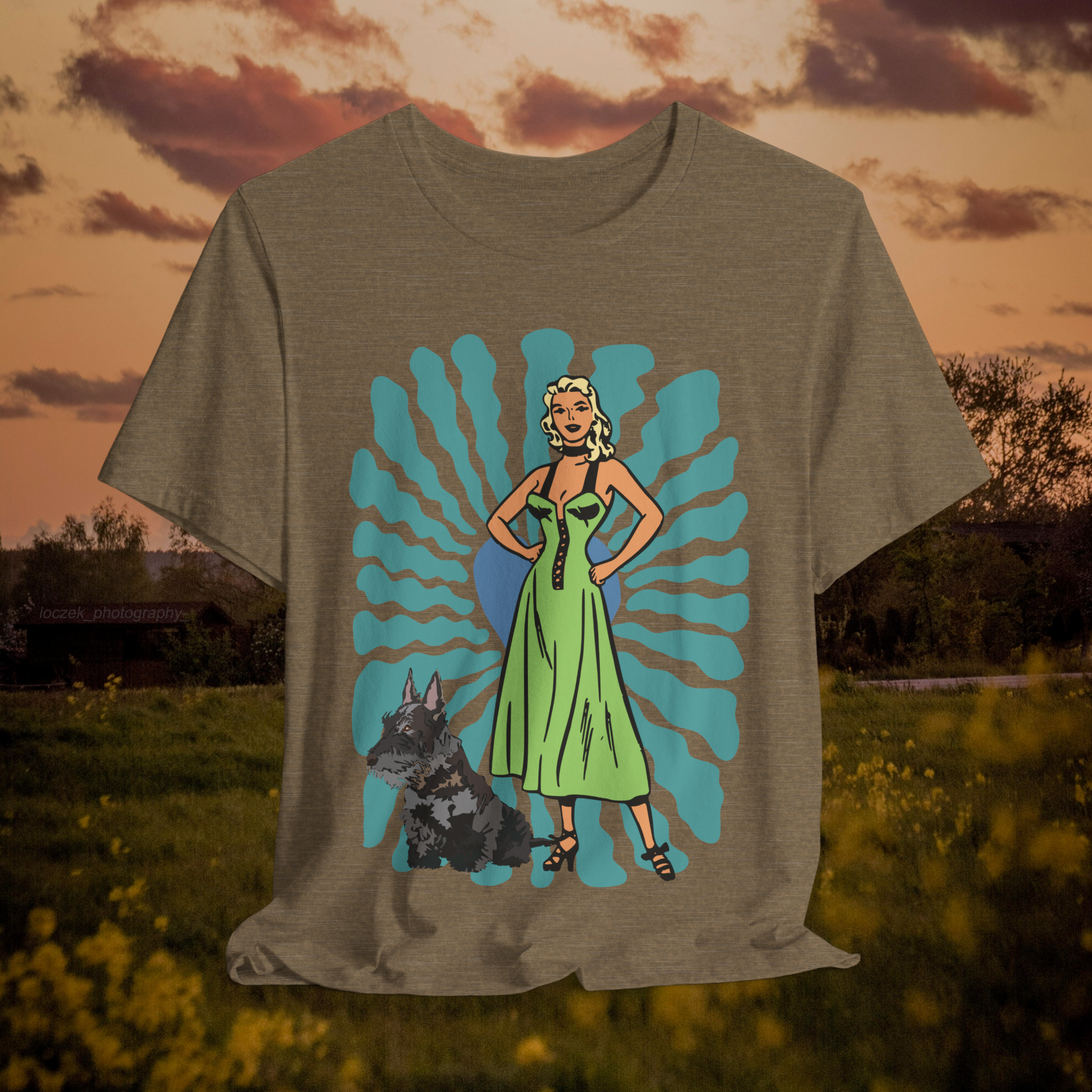 Retro Style Unisex Jersey Tee with Dog and Floral Design