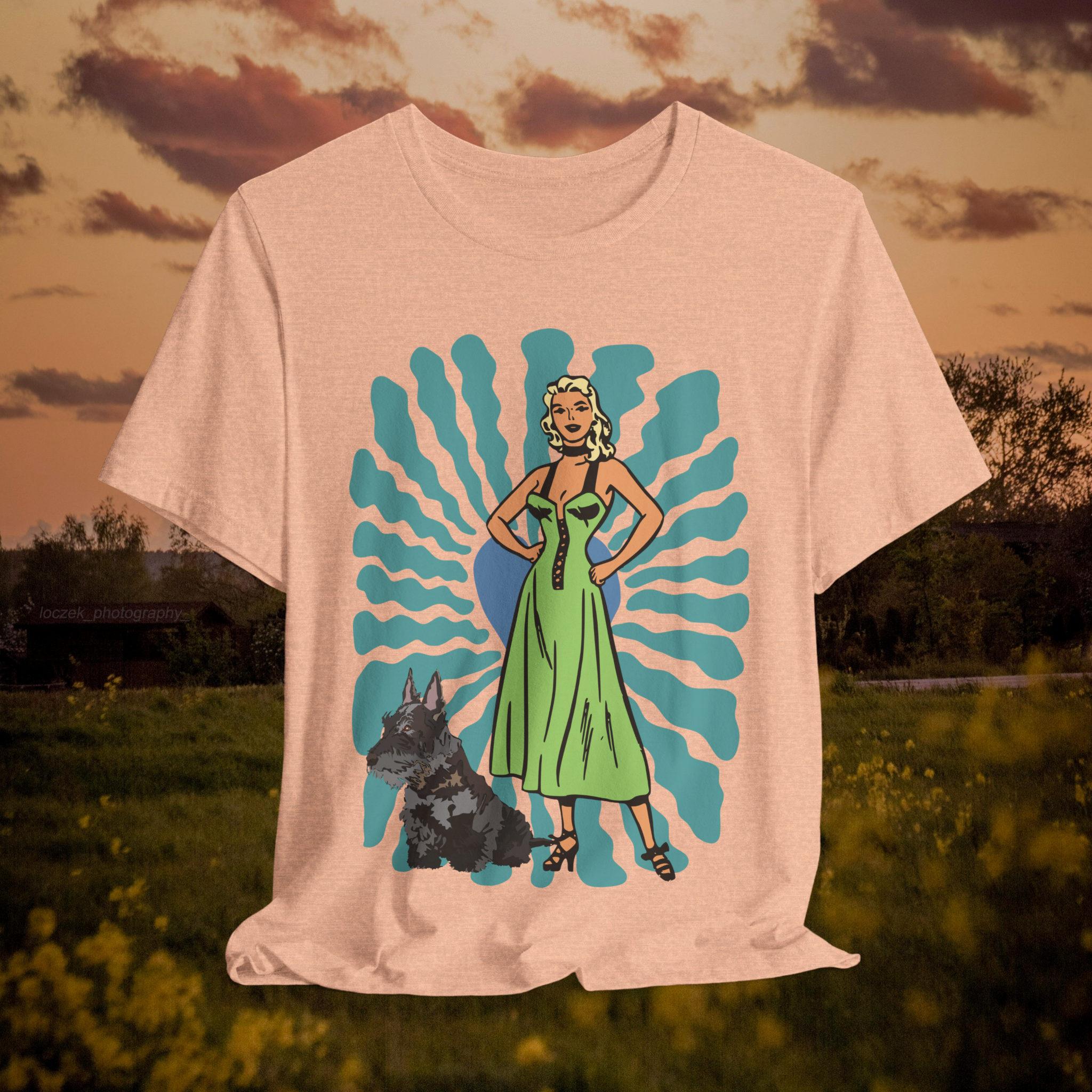 Retro Style Unisex Jersey Tee with Dog and Floral Design